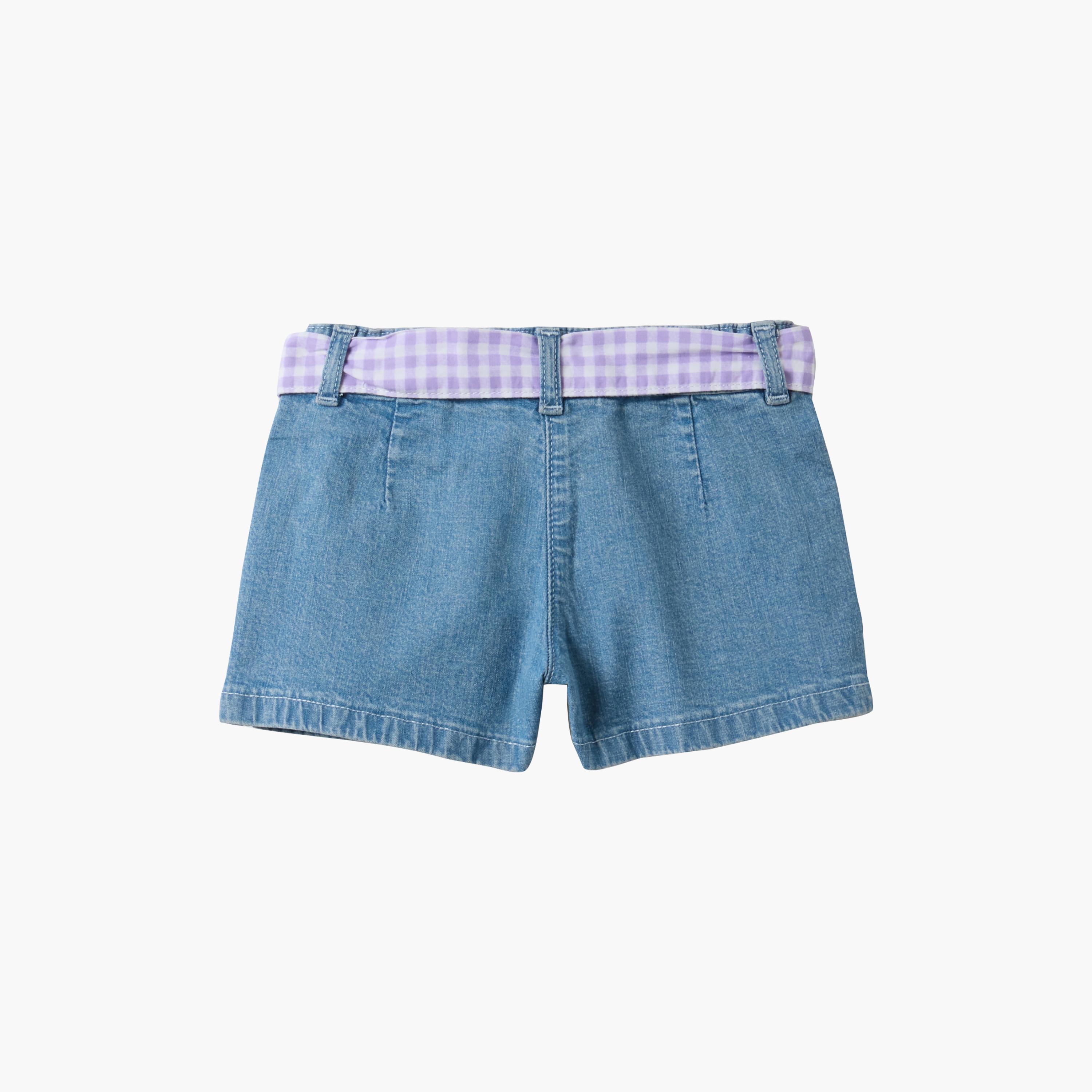 شورت جينز بأزرار وحزام بنقشة مربعات من مزيج القطن من أو في إس-baby-girls-clothing-bottoms-shorts-image-2