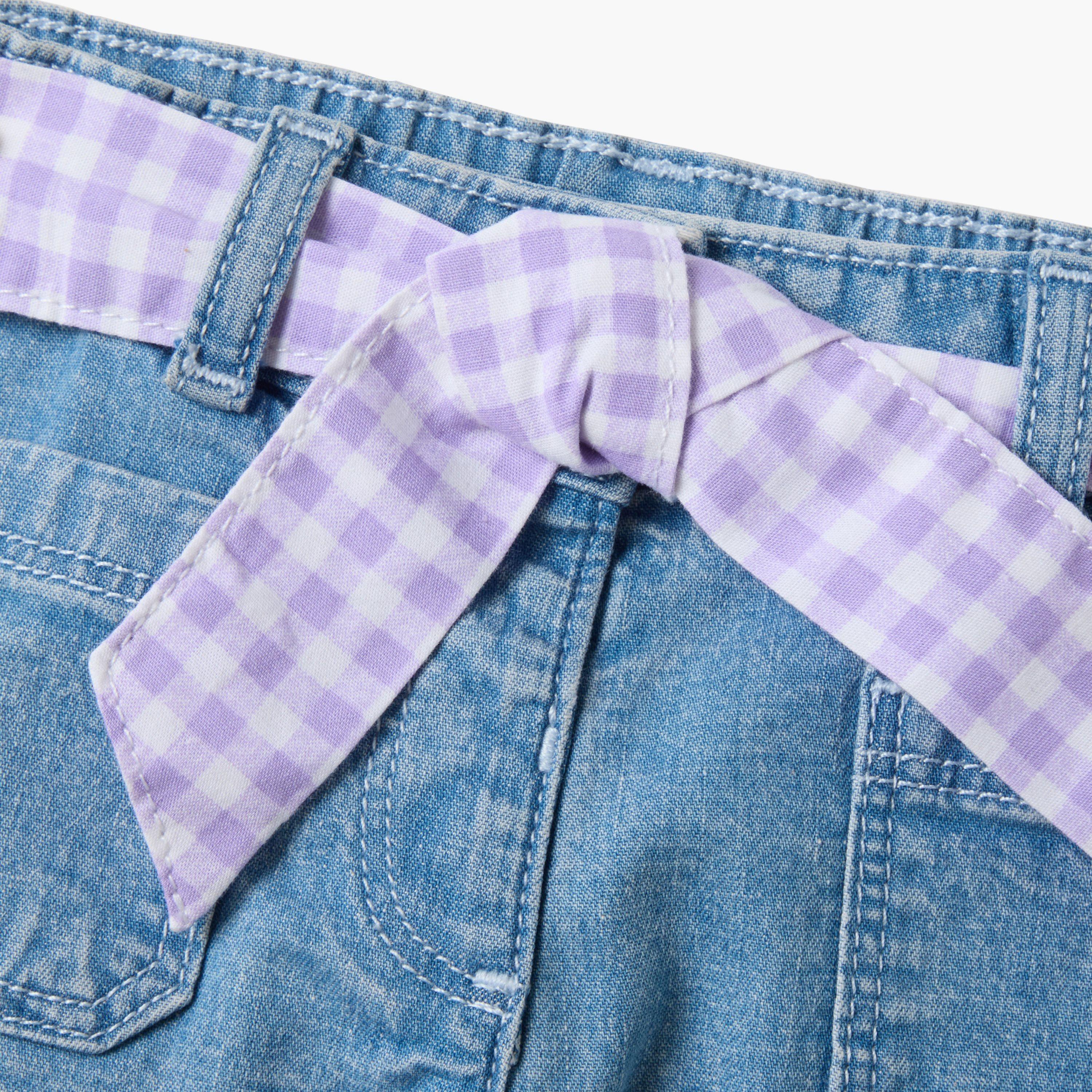 شورت جينز بأزرار وحزام بنقشة مربعات من مزيج القطن من أو في إس-baby-girls-clothing-bottoms-shorts-image-3