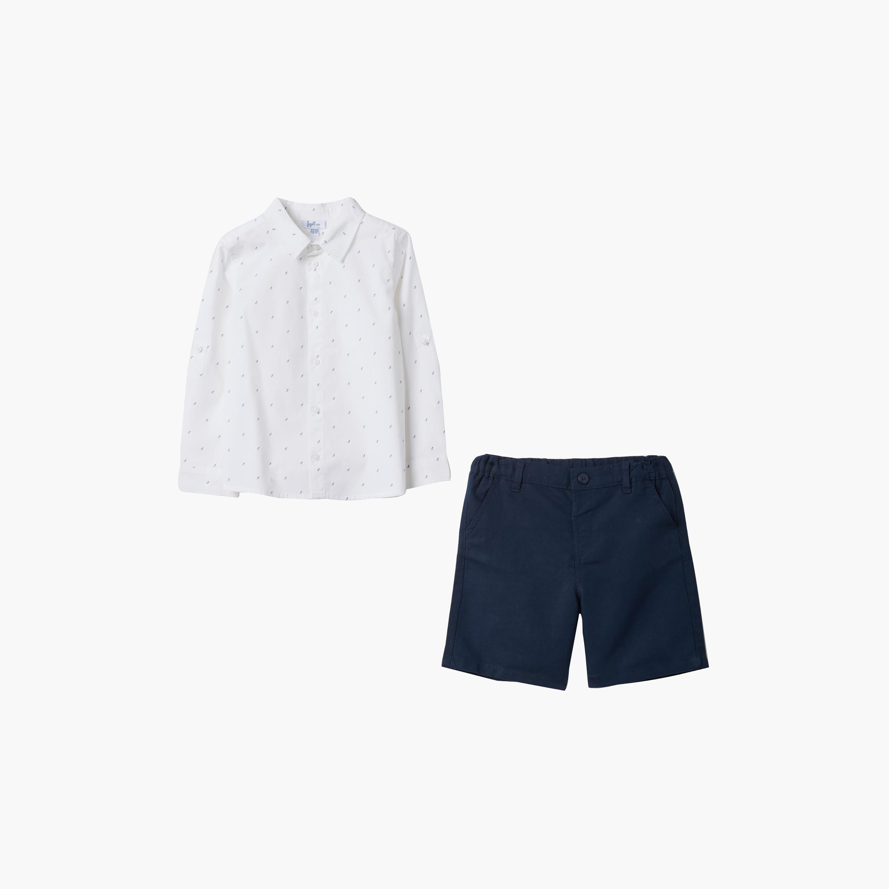 طقم قطن قميص بأكمام طويلة وطبعة وشورت من أوه في إس-baby-boys-clothing-setsandcoords-image-1