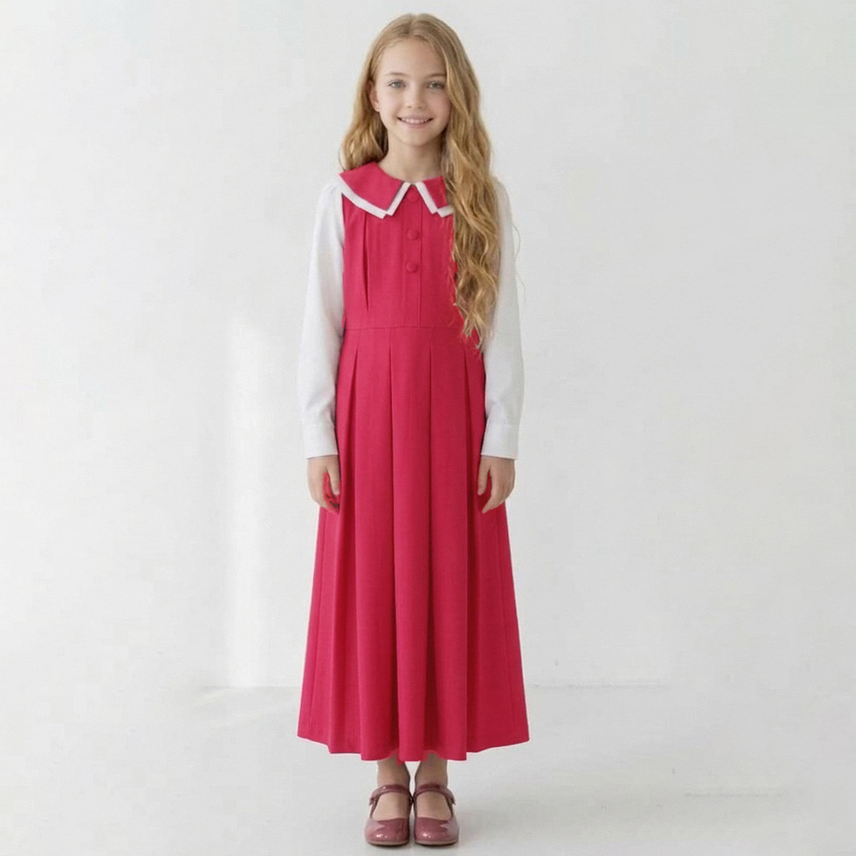 زي مدرسي رسمي كتان بياقة بيتر بان مكسرة للبنات من حوراء - وردي-girls-clothing-dressesandjumpsuits-image-4