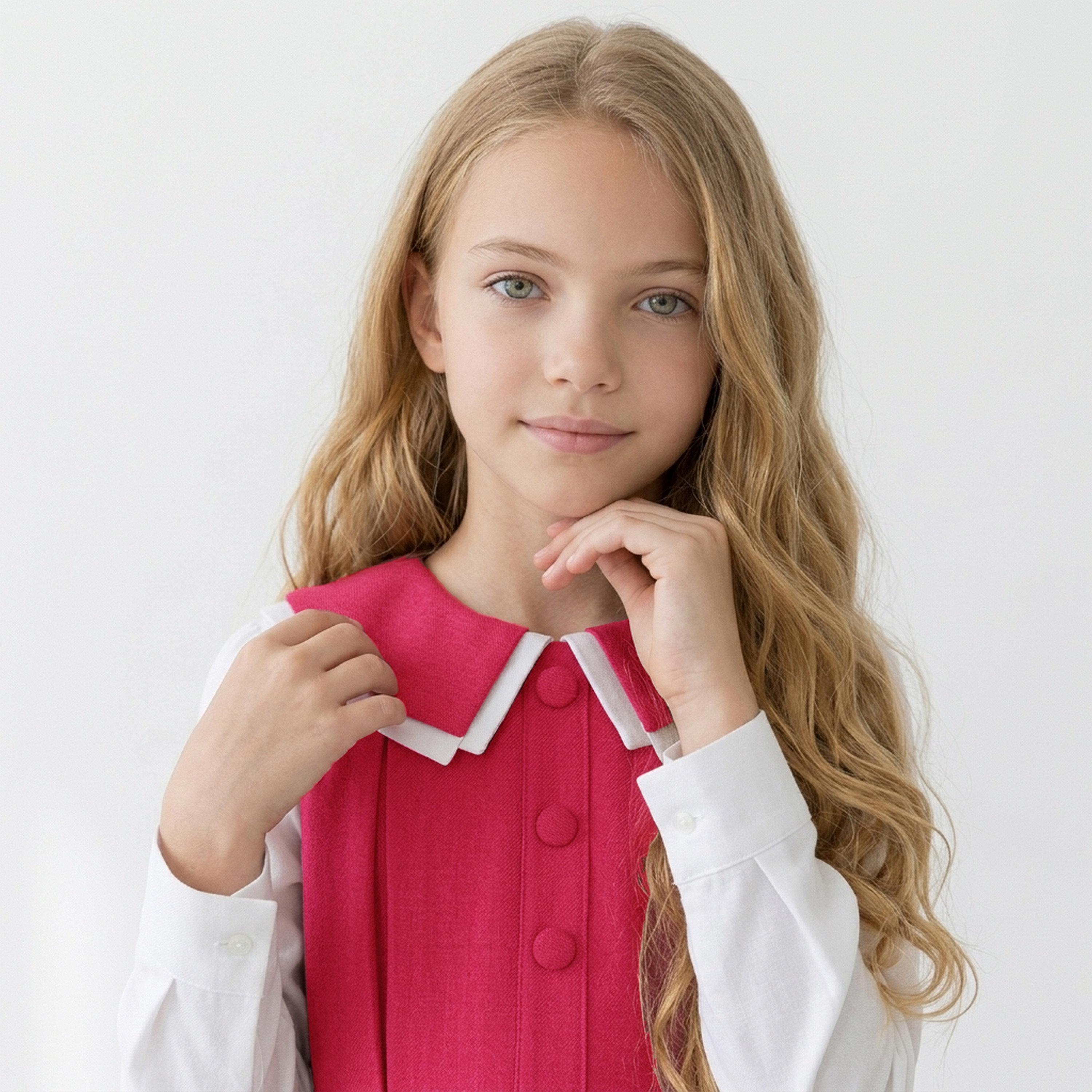 زي مدرسي رسمي كتان بياقة بيتر بان مكسرة للبنات من حوراء - وردي-girls-clothing-dressesandjumpsuits-image-5