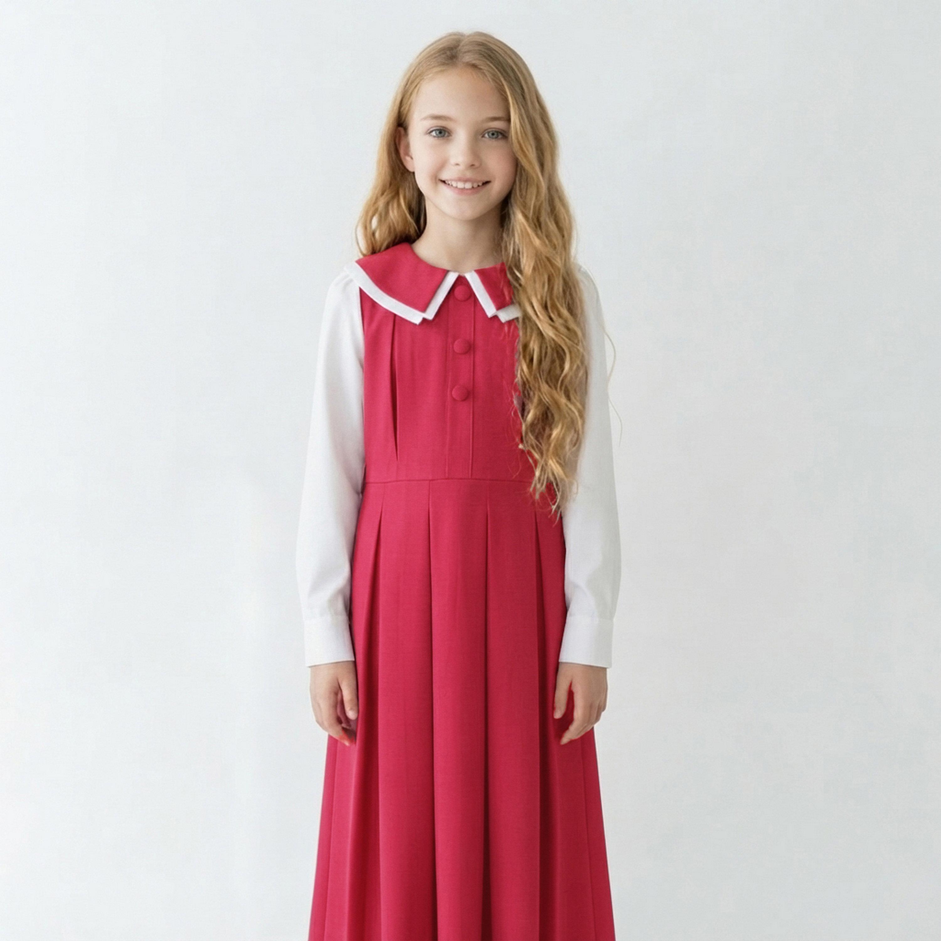 زي مدرسي رسمي كتان بياقة بيتر بان مكسرة للبنات من حوراء - وردي-girls-clothing-dressesandjumpsuits-image-2