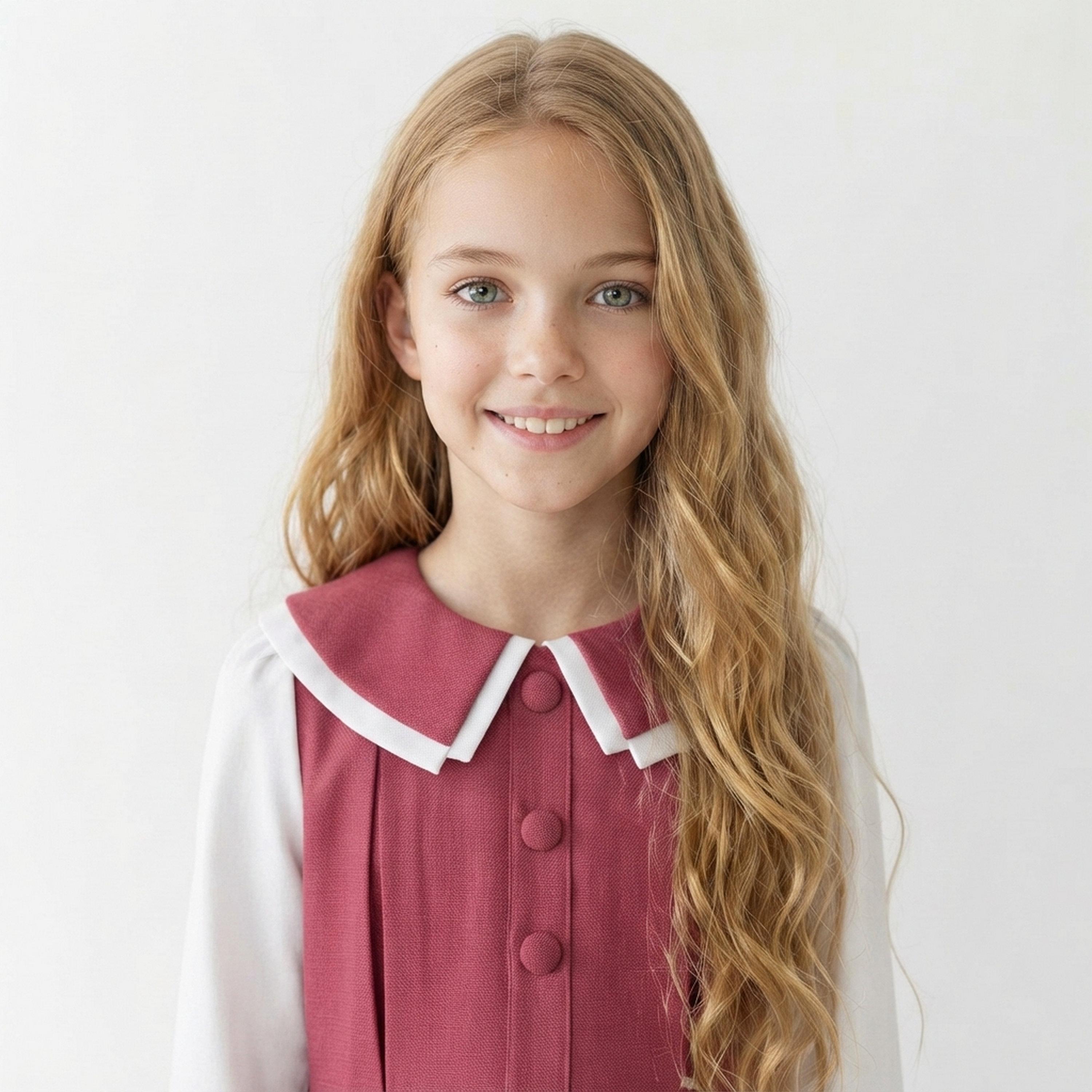 زي مدرسي رسمي كتان بياقة بيتر بان مكسرة للبنات من حوراء - وردي-girls-clothing-dressesandjumpsuits-image-2