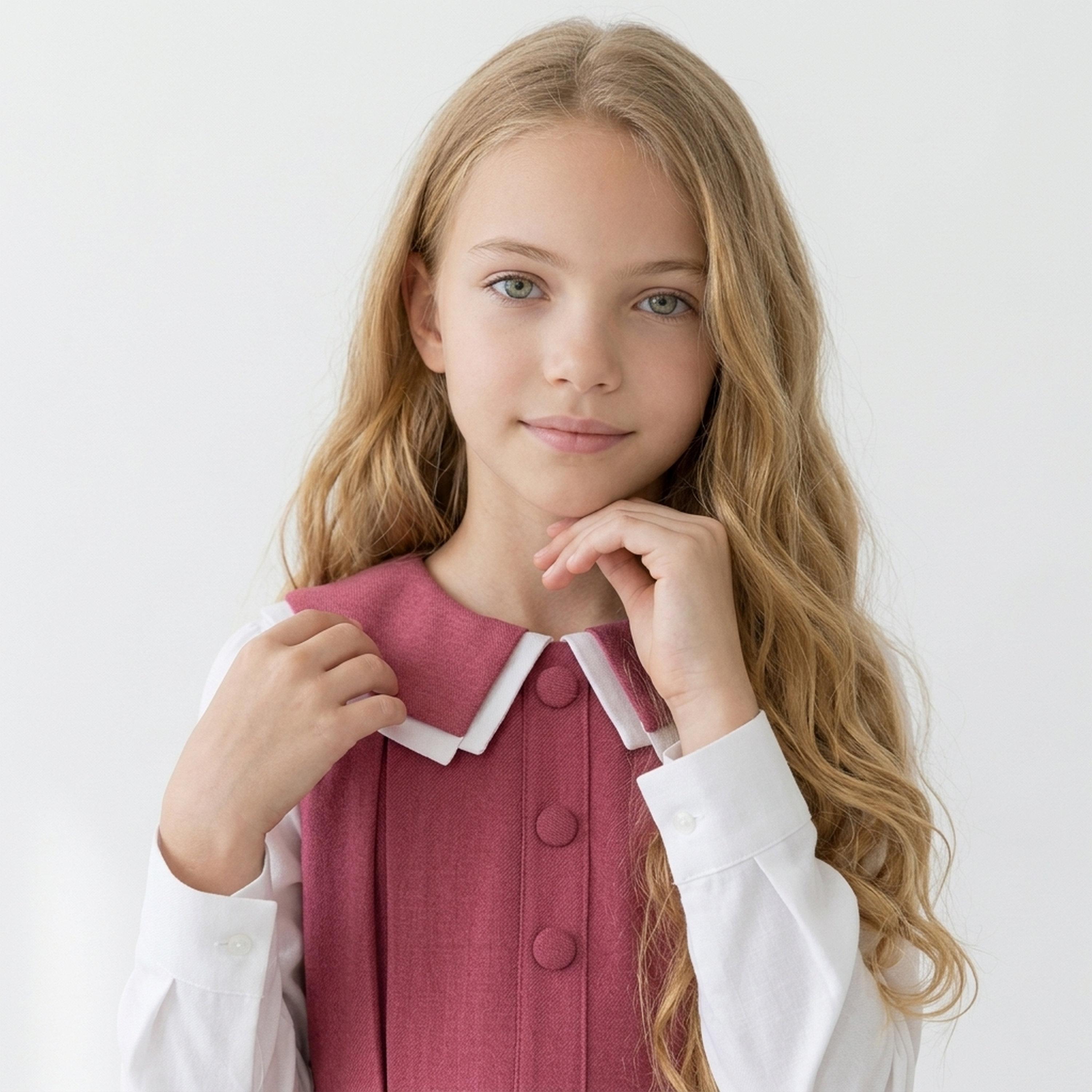 زي مدرسي رسمي كتان بياقة بيتر بان مكسرة للبنات من حوراء - وردي-girls-clothing-dressesandjumpsuits-image-3