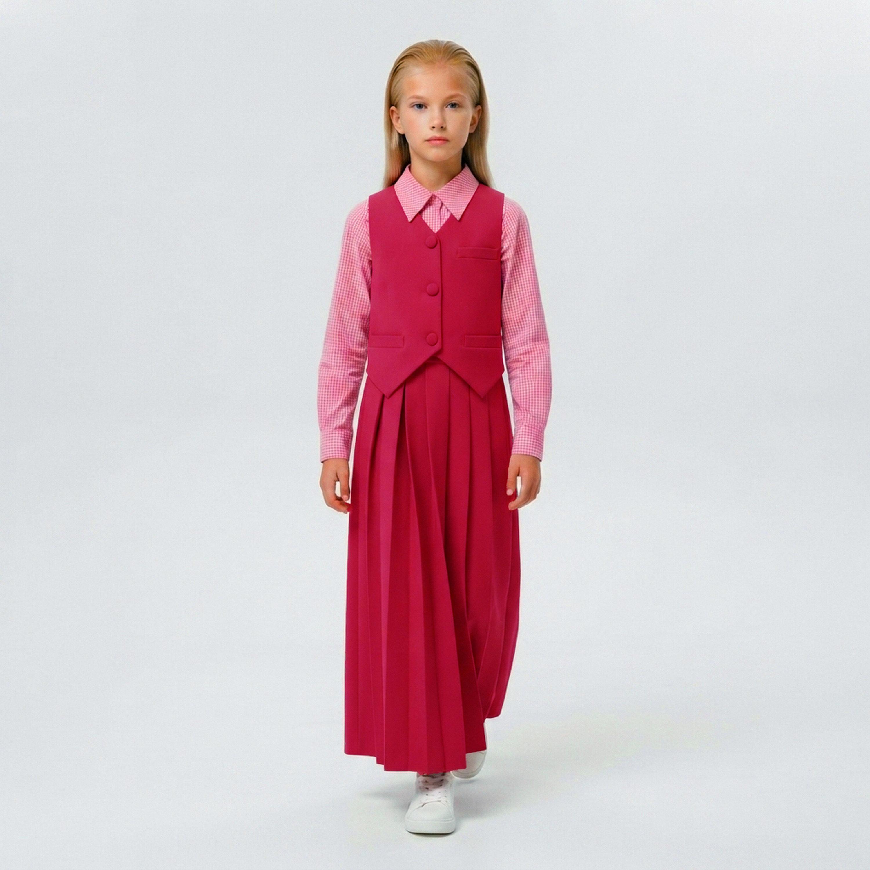 طقم مدرسي رسمي قميص كتان وتنورة مع فيست للبنات من حوراء - وردي-girls-clothing-dressesandjumpsuits-image-1