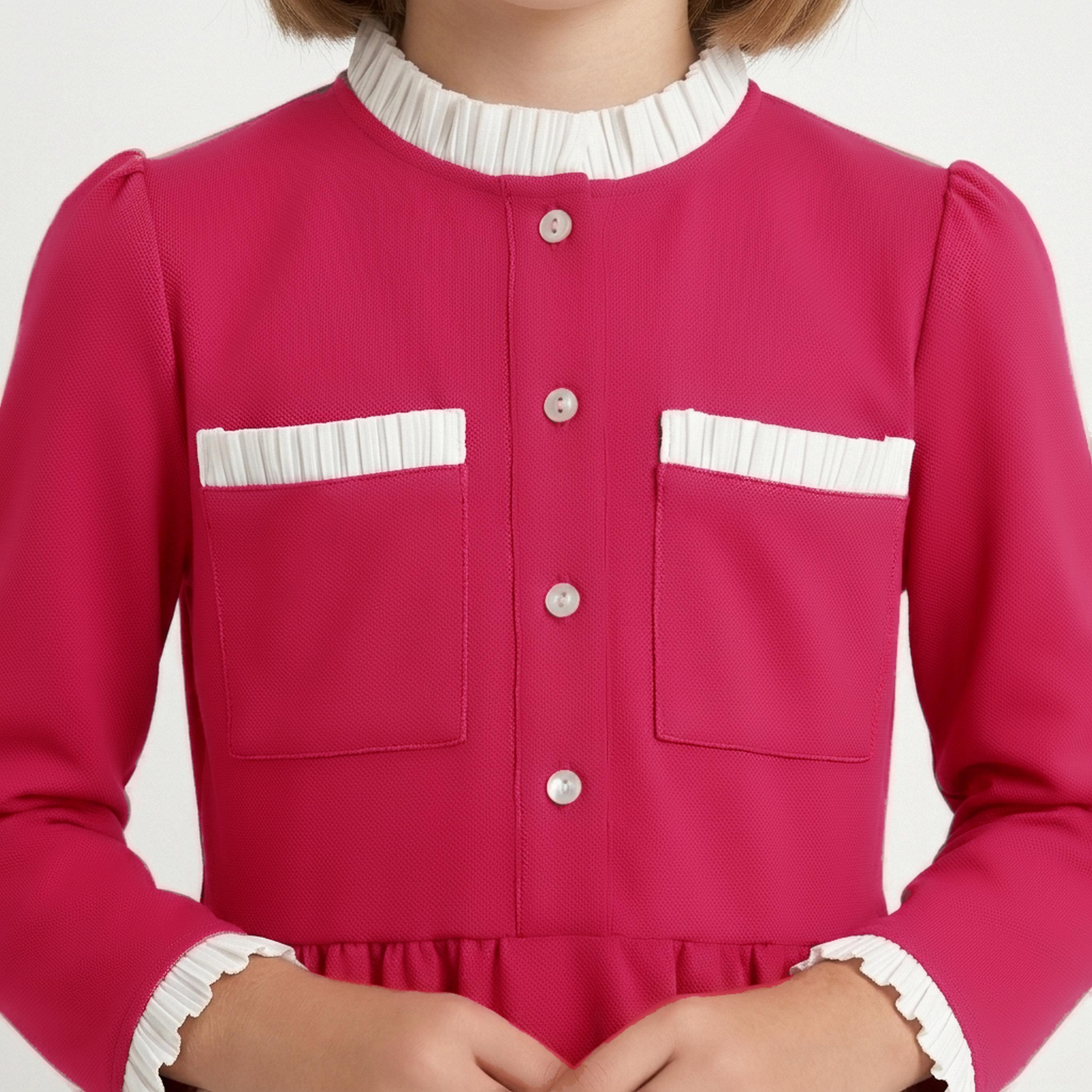 زي مدرسي رسمي كتان بياقة كشكش وأشرطة متباينة للبنات من حوراء - وردي-girls-clothing-dressesandjumpsuits-image-3