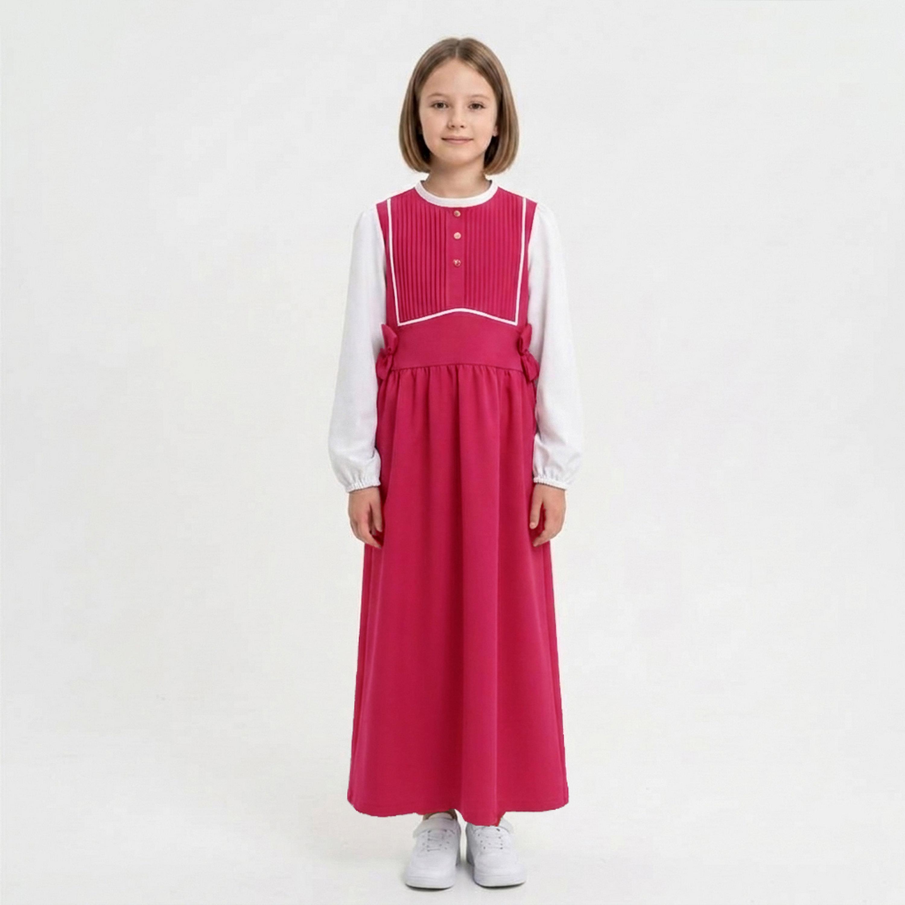 زي مدرسي رسمي كتان بقصة صدر مزمومة (بينتك) للبنات من حوراء-girls-clothing-dressesandjumpsuits-image-1