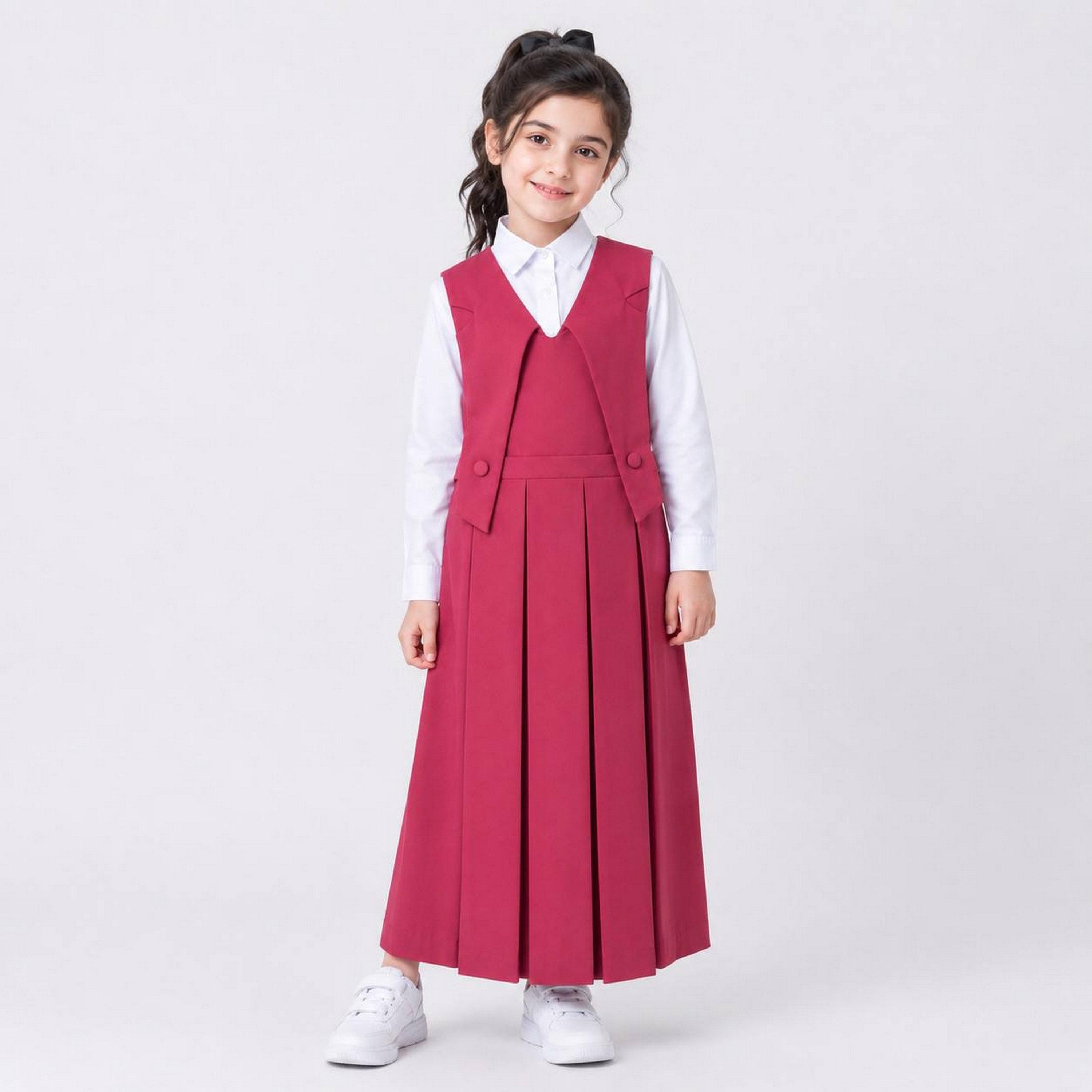 زي مدرسي رسمي كتان مكسر للبنات من حوراء - وردي-girls-clothing-dressesandjumpsuits-image-1