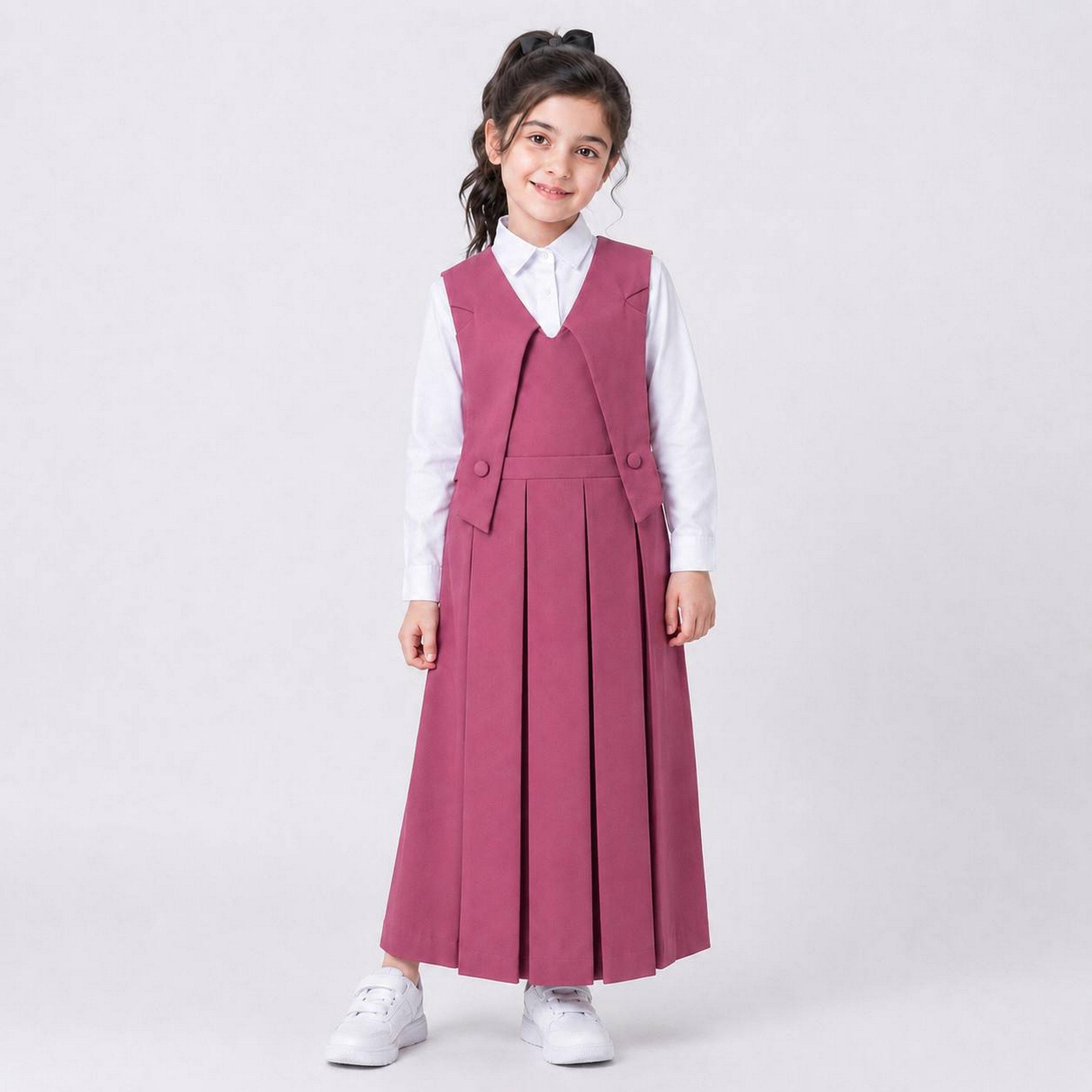 زي مدرسي رسمي كتان مكسر للبنات من حوراء - وردي-girls-clothing-dressesandjumpsuits-image-1