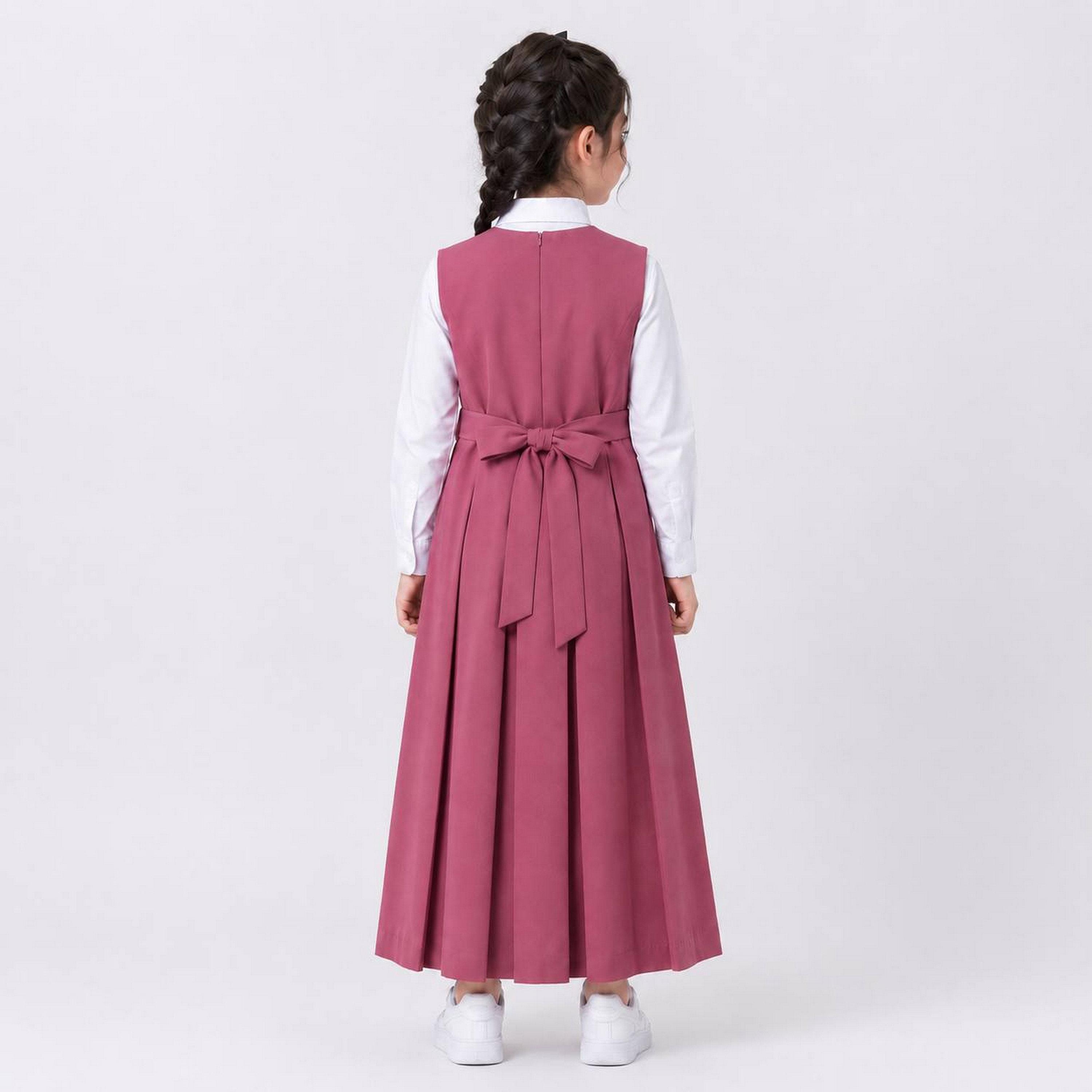 زي مدرسي رسمي كتان مكسر للبنات من حوراء - وردي-girls-clothing-dressesandjumpsuits-image-3