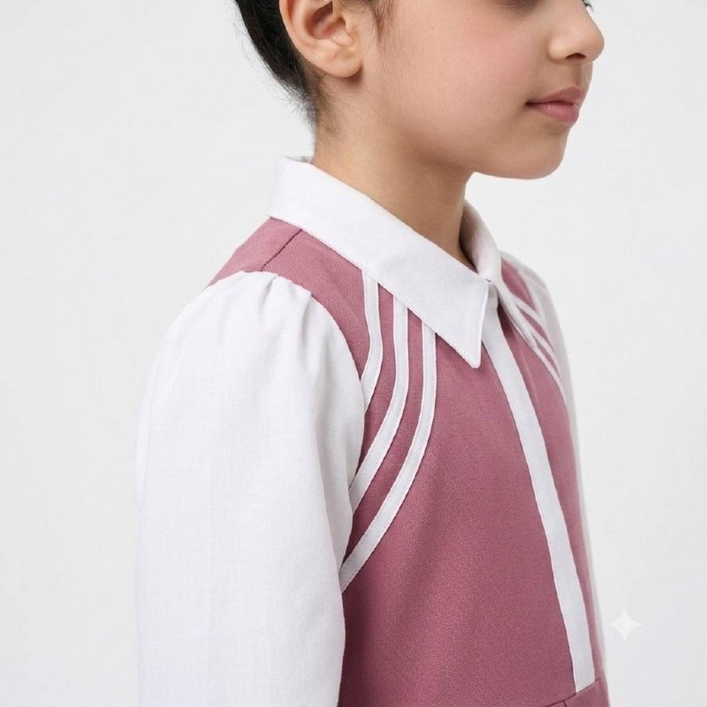 زي مدرسي رسمي كتان بياقة متباينة مكسرة للبنات من حوراء - وردي-girls-clothing-dressesandjumpsuits-image-3