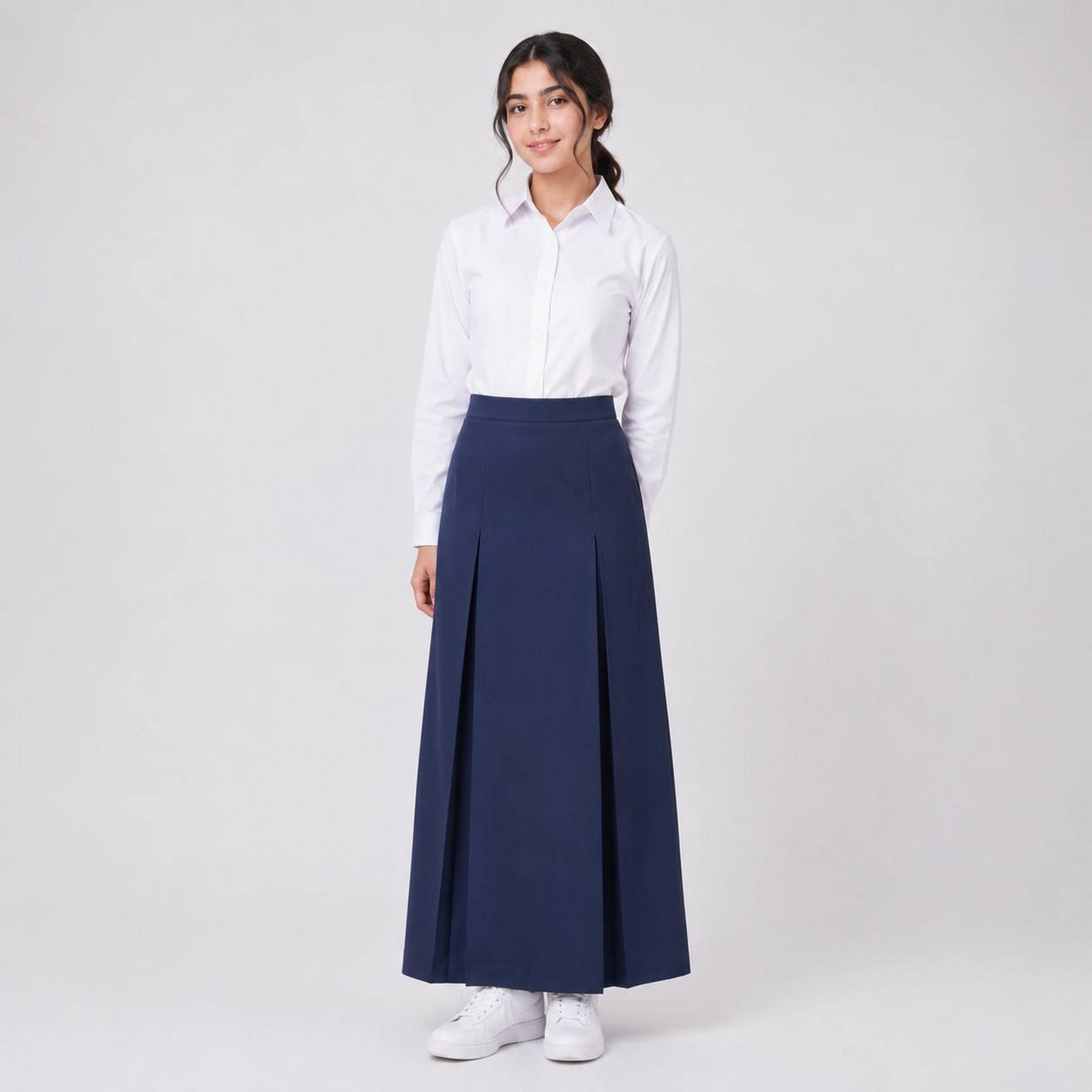 تنورة ماكسي مدرسية رسمية كتان مكسرة للبنات من حوراء-girls-clothing-schoolwear-bottoms-skirt-image-1