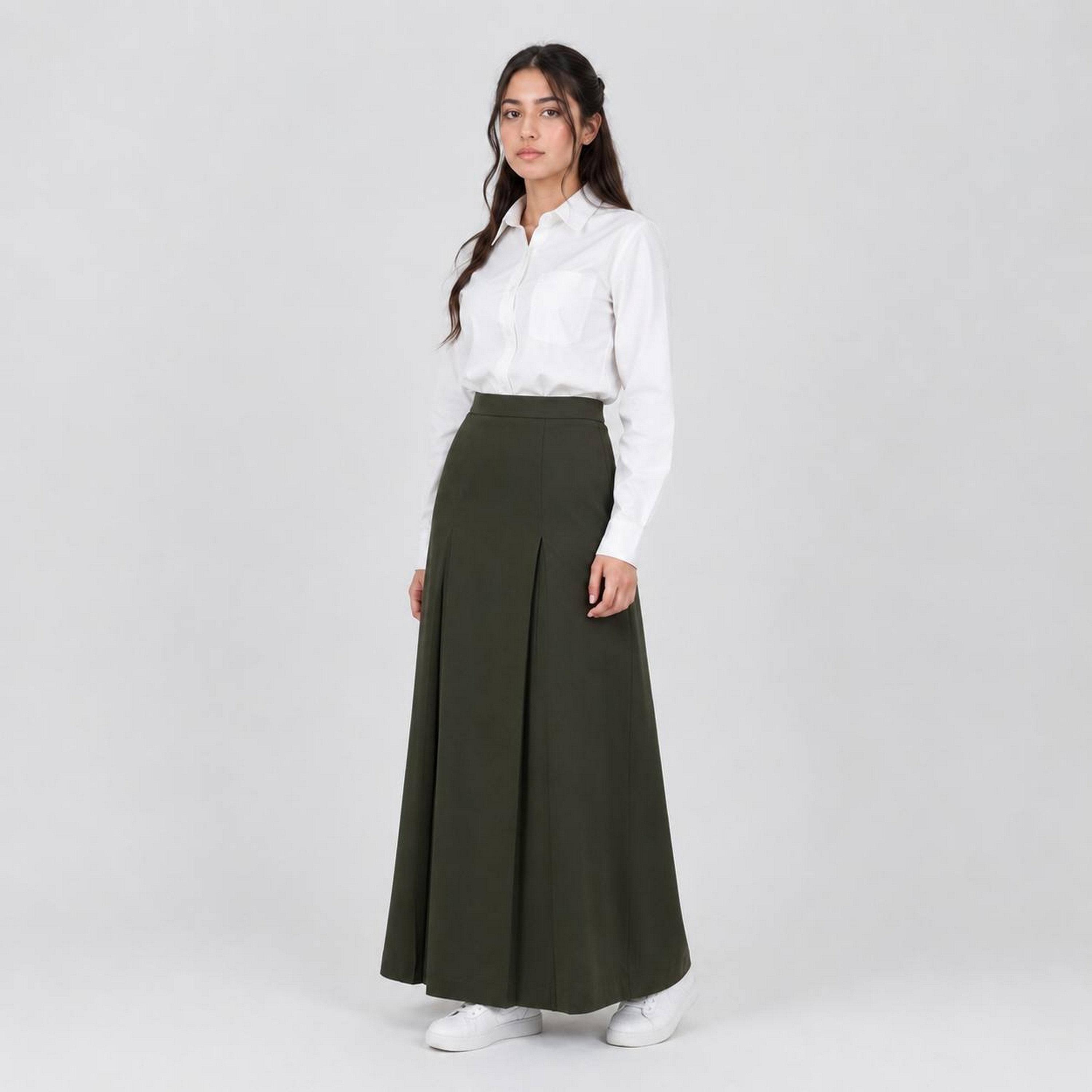تنورة ماكسي مدرسية رسمية كتان مكسرة للبنات من حوراء-girls-clothing-schoolwear-bottoms-skirt-image-1