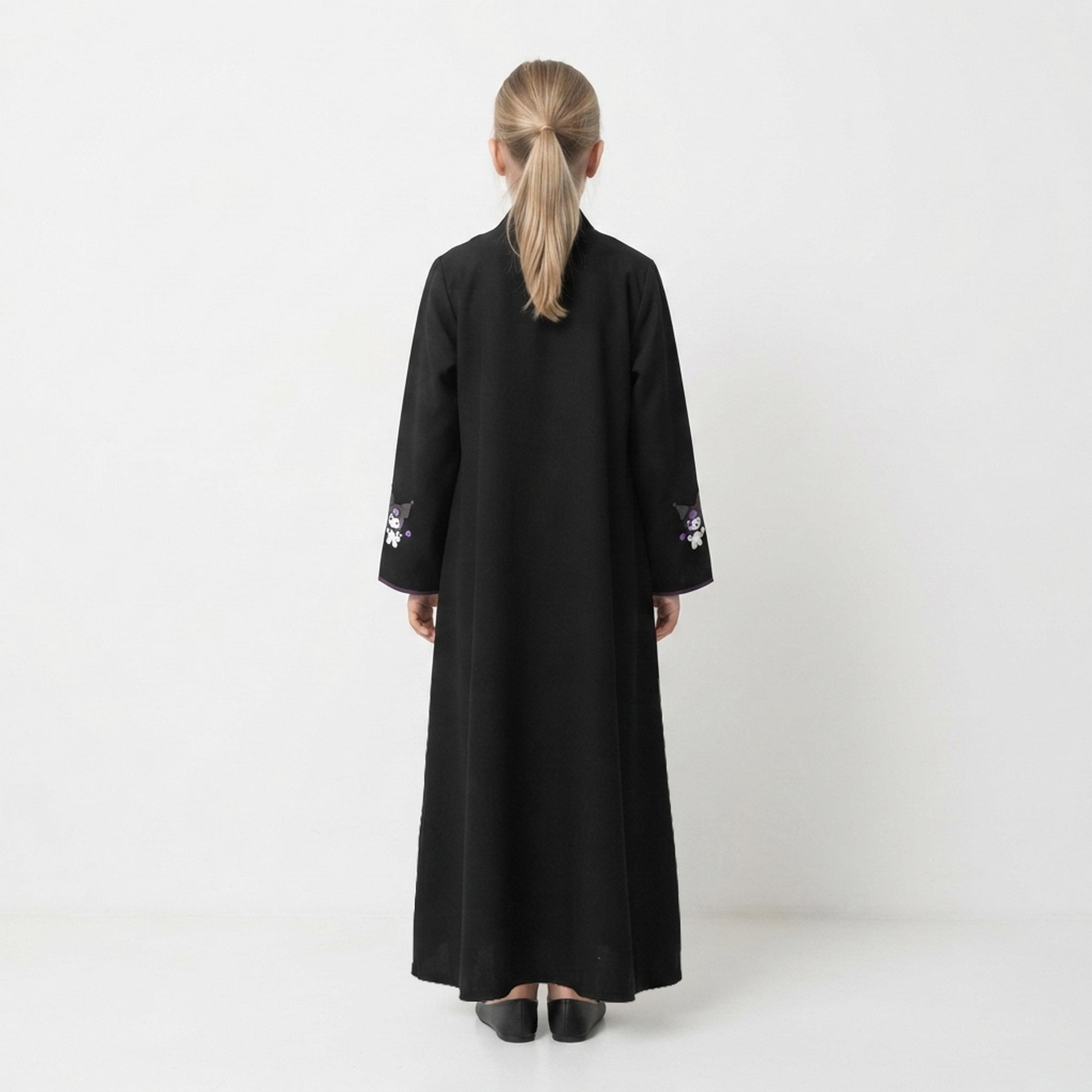 Hawraa Black Embroidered Linen Girls Abaya with Hijab-girls-arabicclothing-abayas-image-5