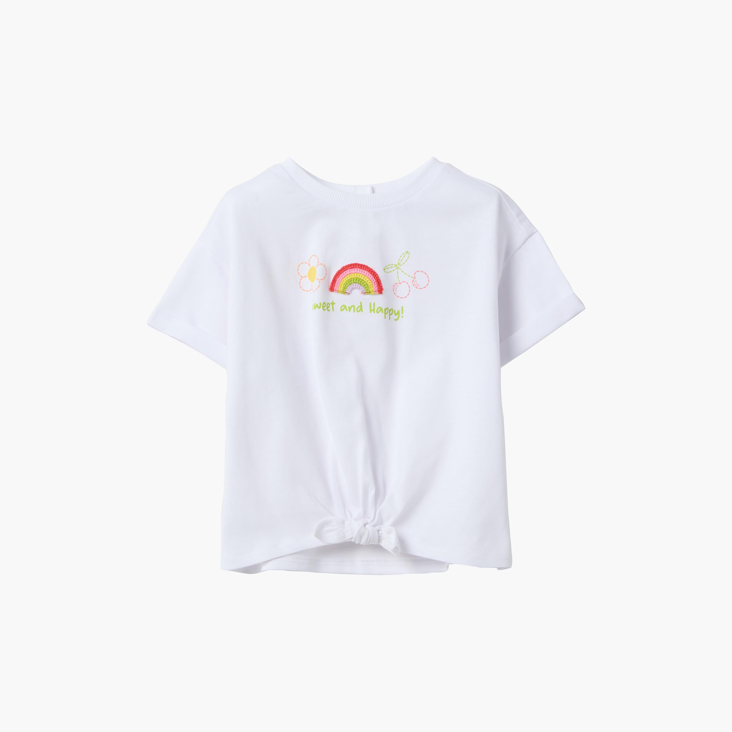 OVS Short Sleeves Rainbow Embroidered T-Shirt-baby-girls-clothing-tshirts-image-1