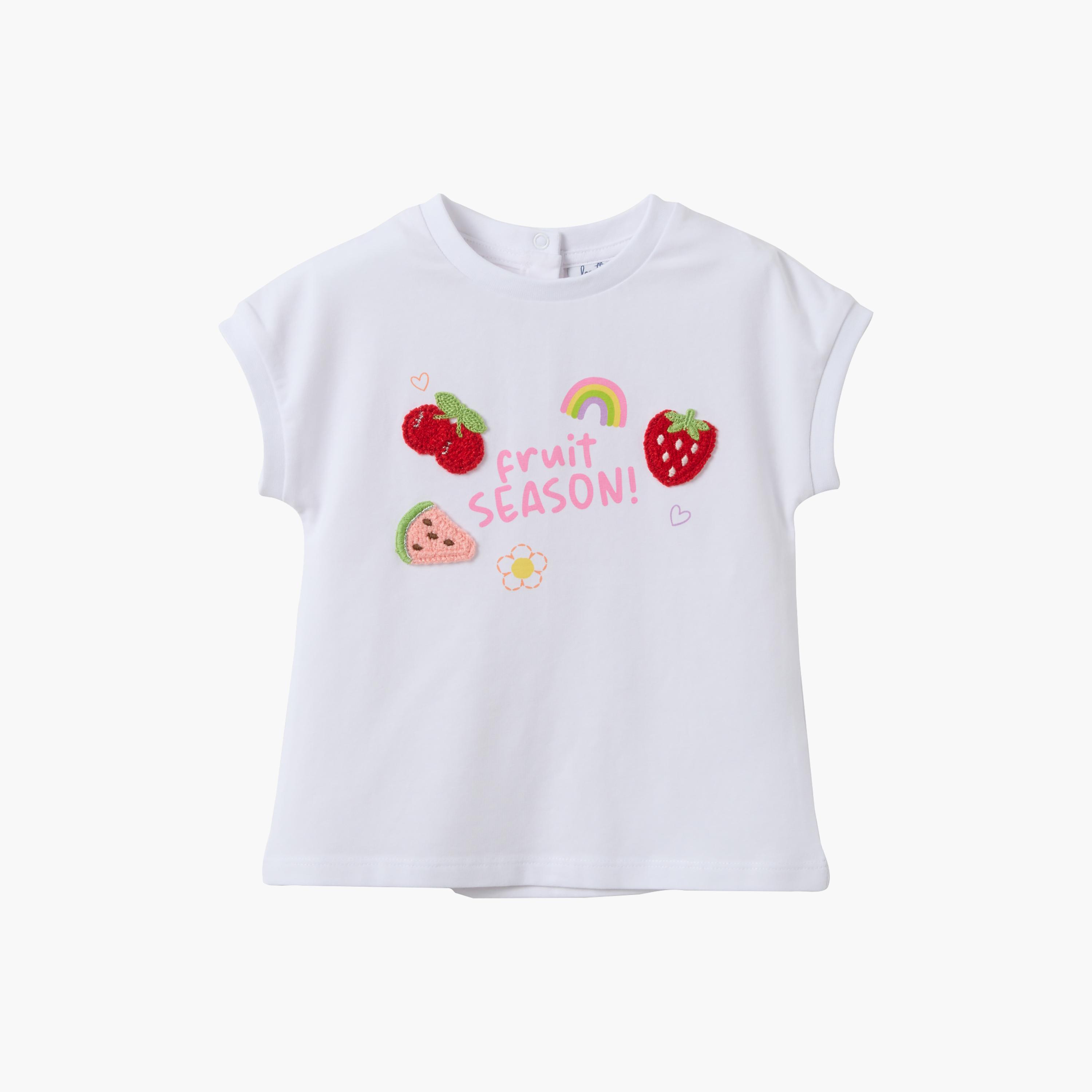 OVS Short Sleeve Fruits Embroidered T-Shirt-baby-girls-clothing-tshirts-image-1