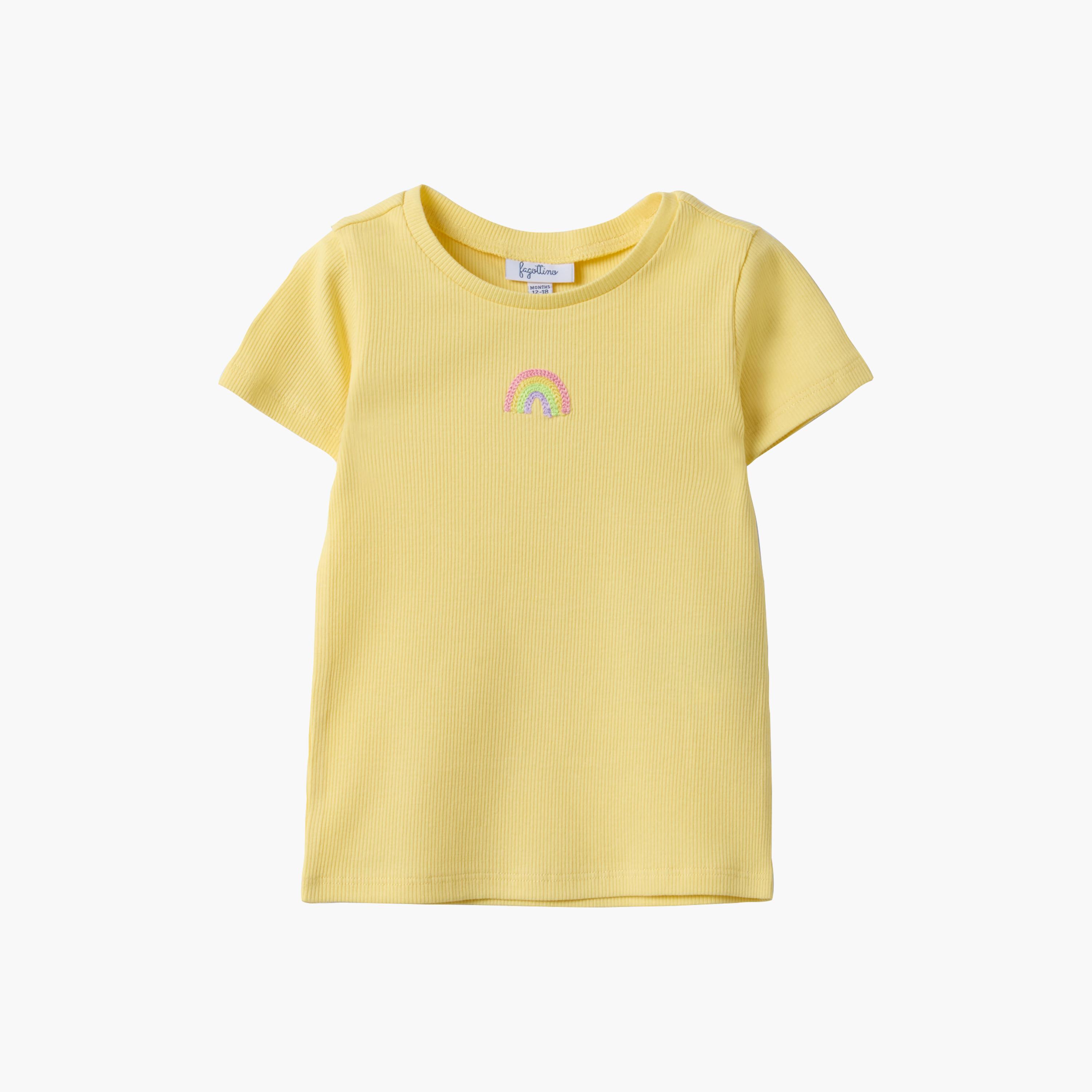 OVS Short Sleeves Rainbow Embroidered T-Shirt-baby-girls-clothing-tshirts-image-1