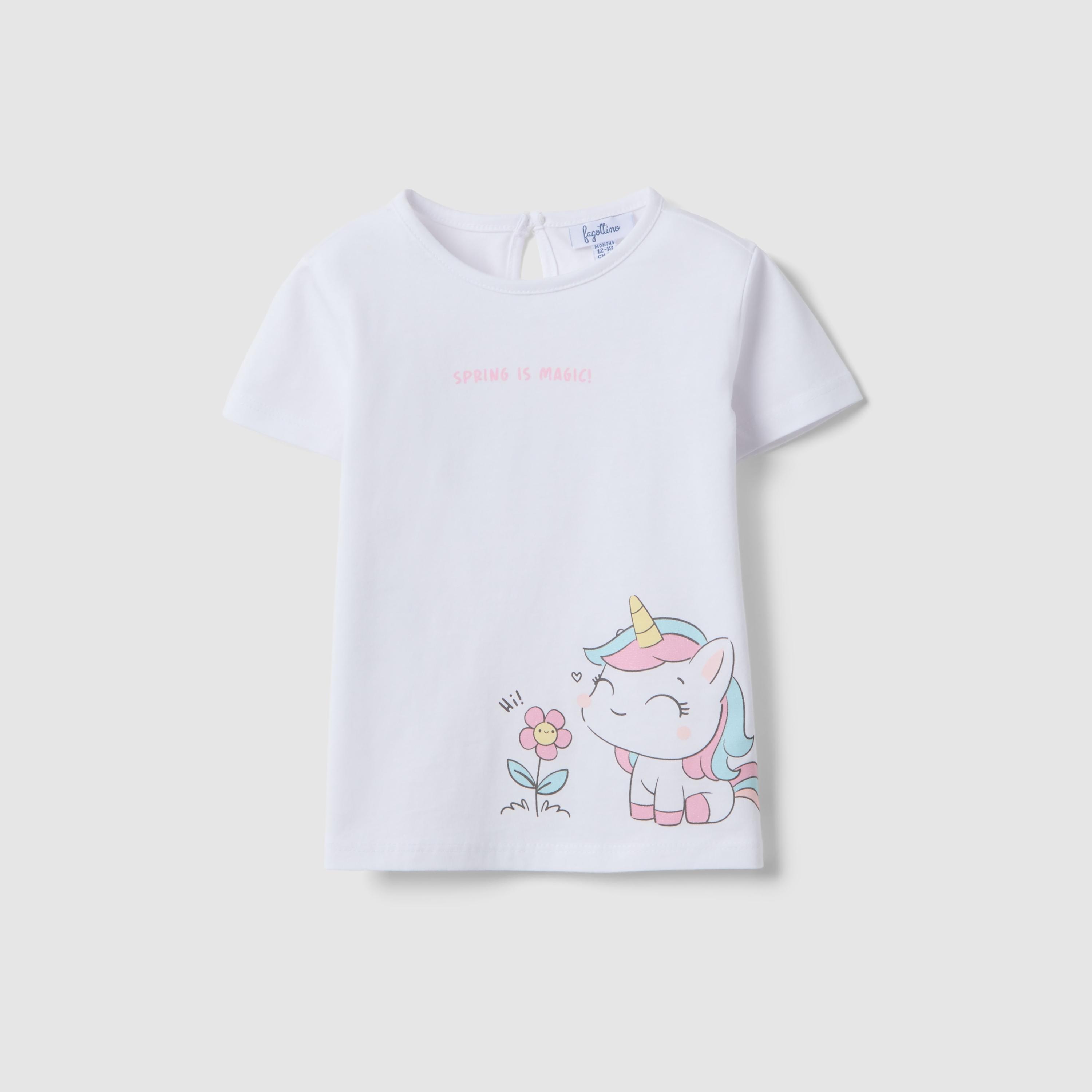 تيشيرت مطبوع أكمام قصيرة بتصميم يونيكورن مع زهور من أو في إس-girls-clothing-tshirts-image-1