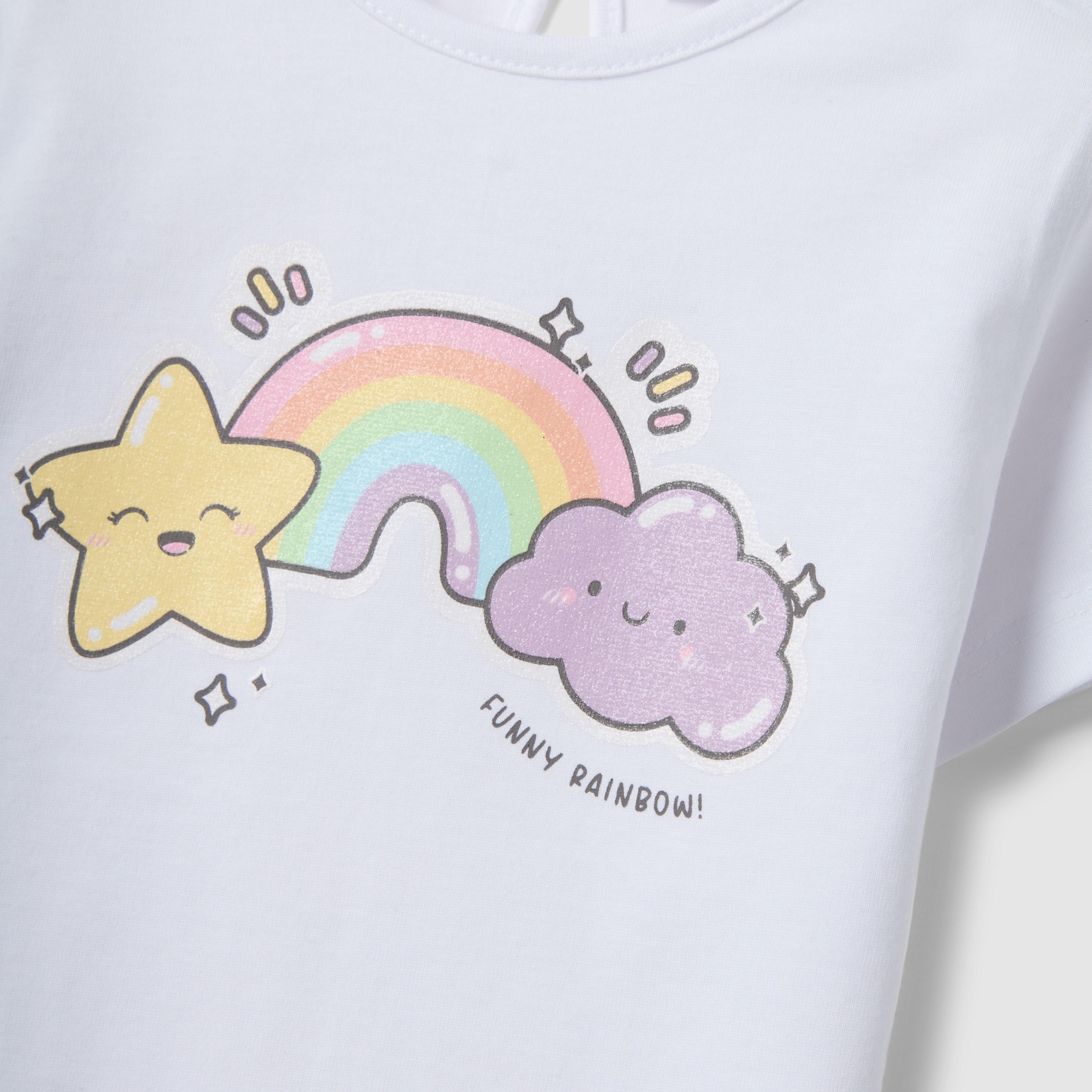 تيشيرت مطبوع أكمام قصيرة بتصميم رينبو من أو في إس-girls-clothing-tshirts-image-3