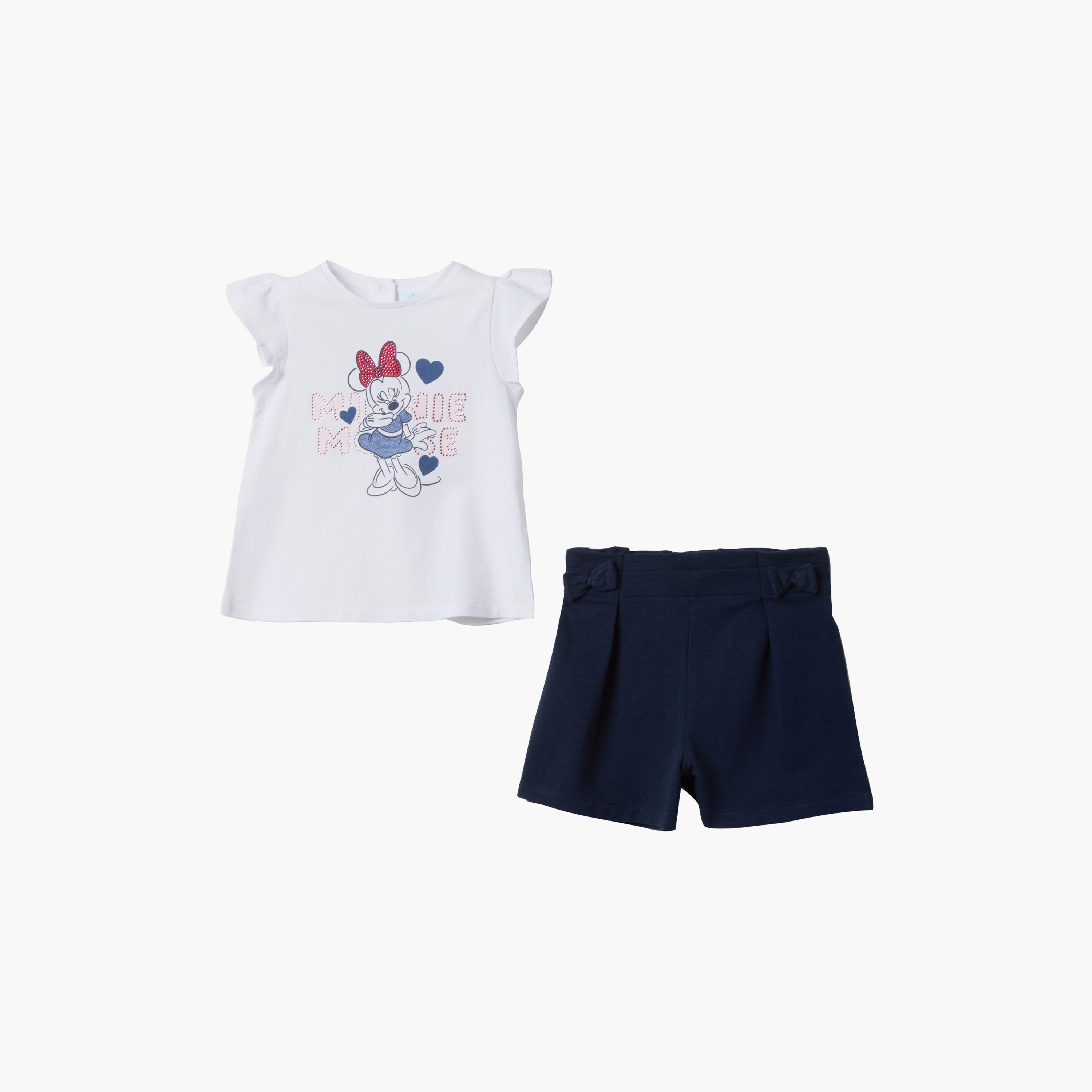 OVS Minnie Mouse Embellished Ruffle Sleeves Top & Shorts Set-baby-girls-clothing-setsandcoords-image-1