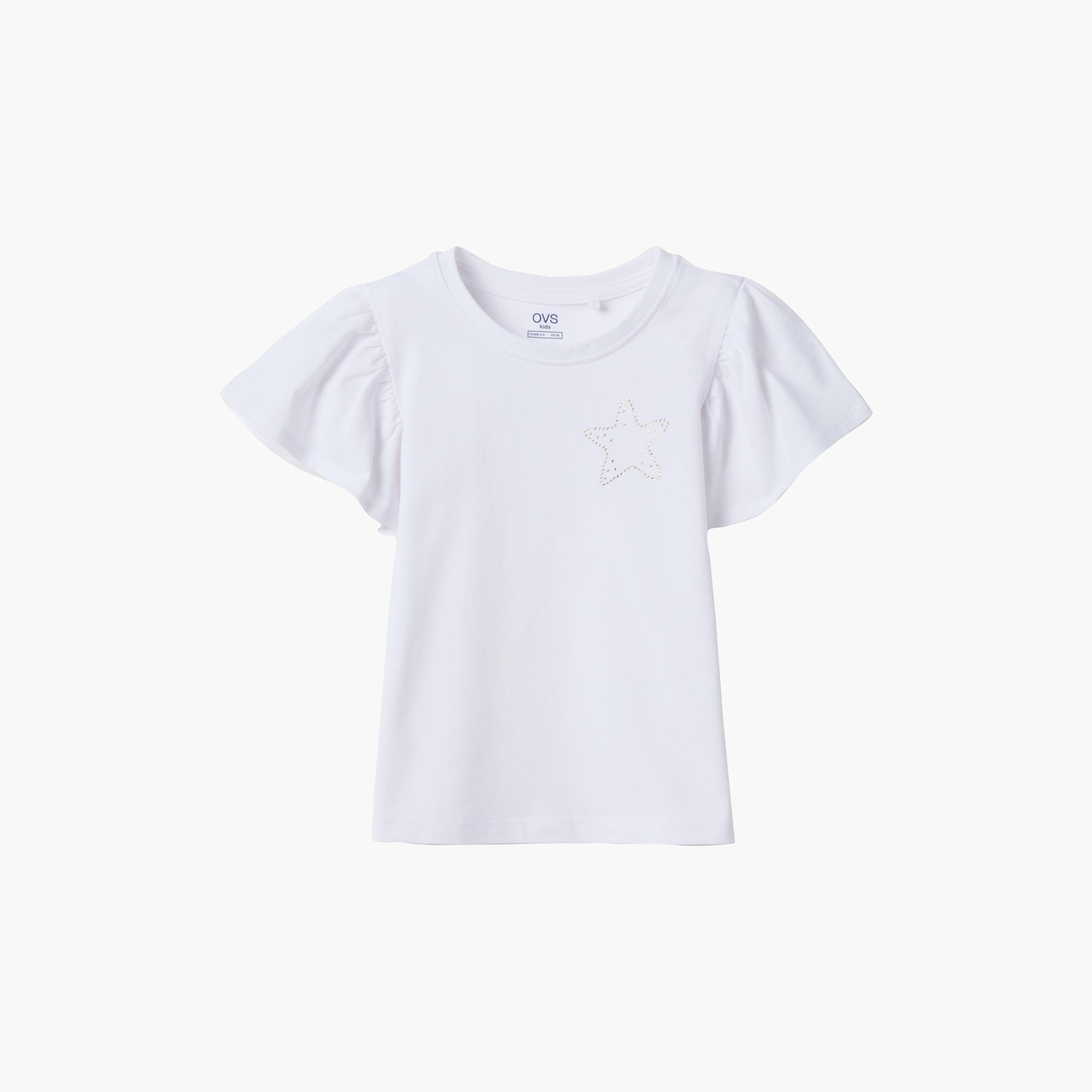بلوزة قطن بأكمام قصيرة وثنيات (كشكشة) ومزينة بطبعة نجوم من أوه في إس-girls-clothing-blousesandshirts-image-1