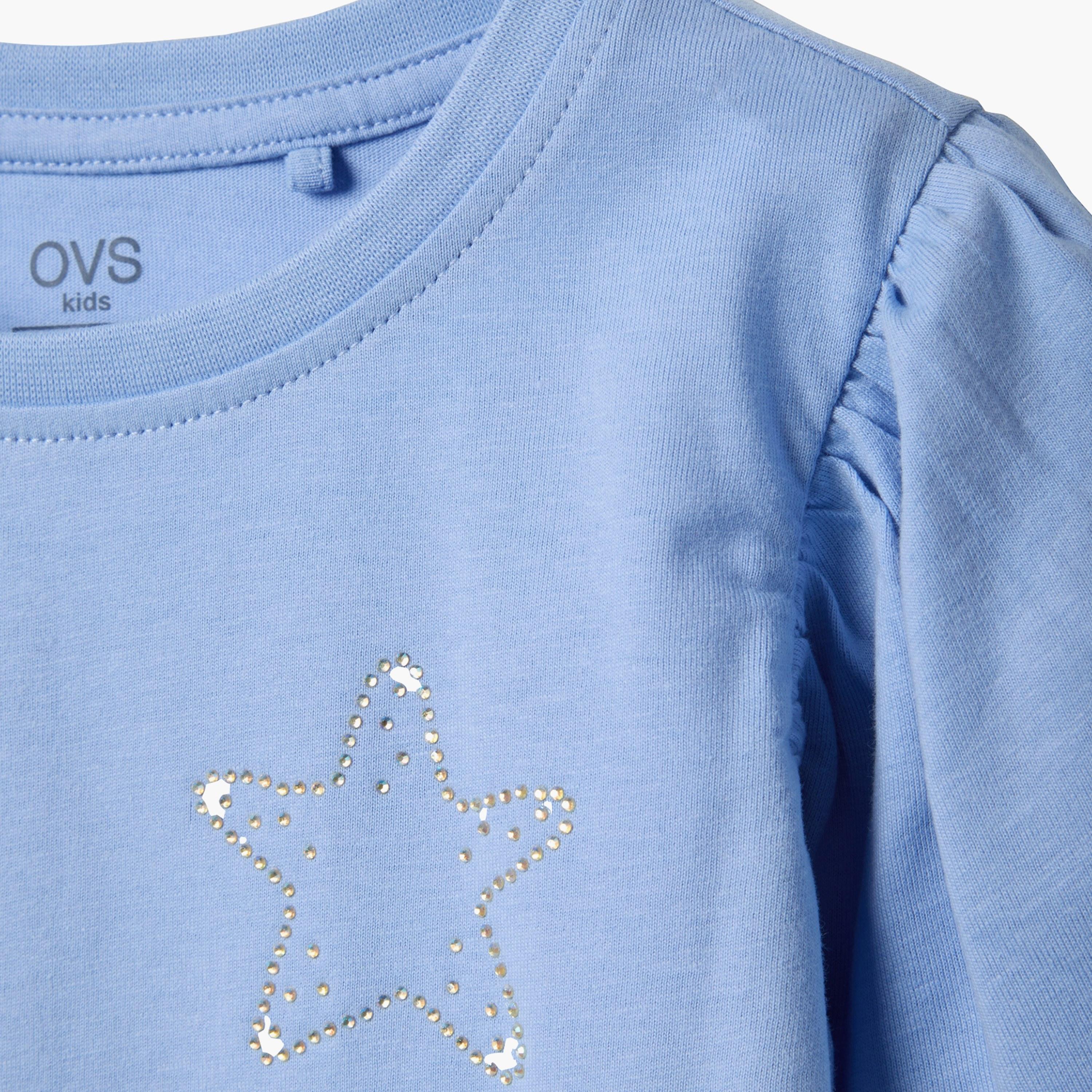 OVS Star Embellished Short Ruched Sleeves Cotton Top-girls-clothing-blousesandshirts-image-3