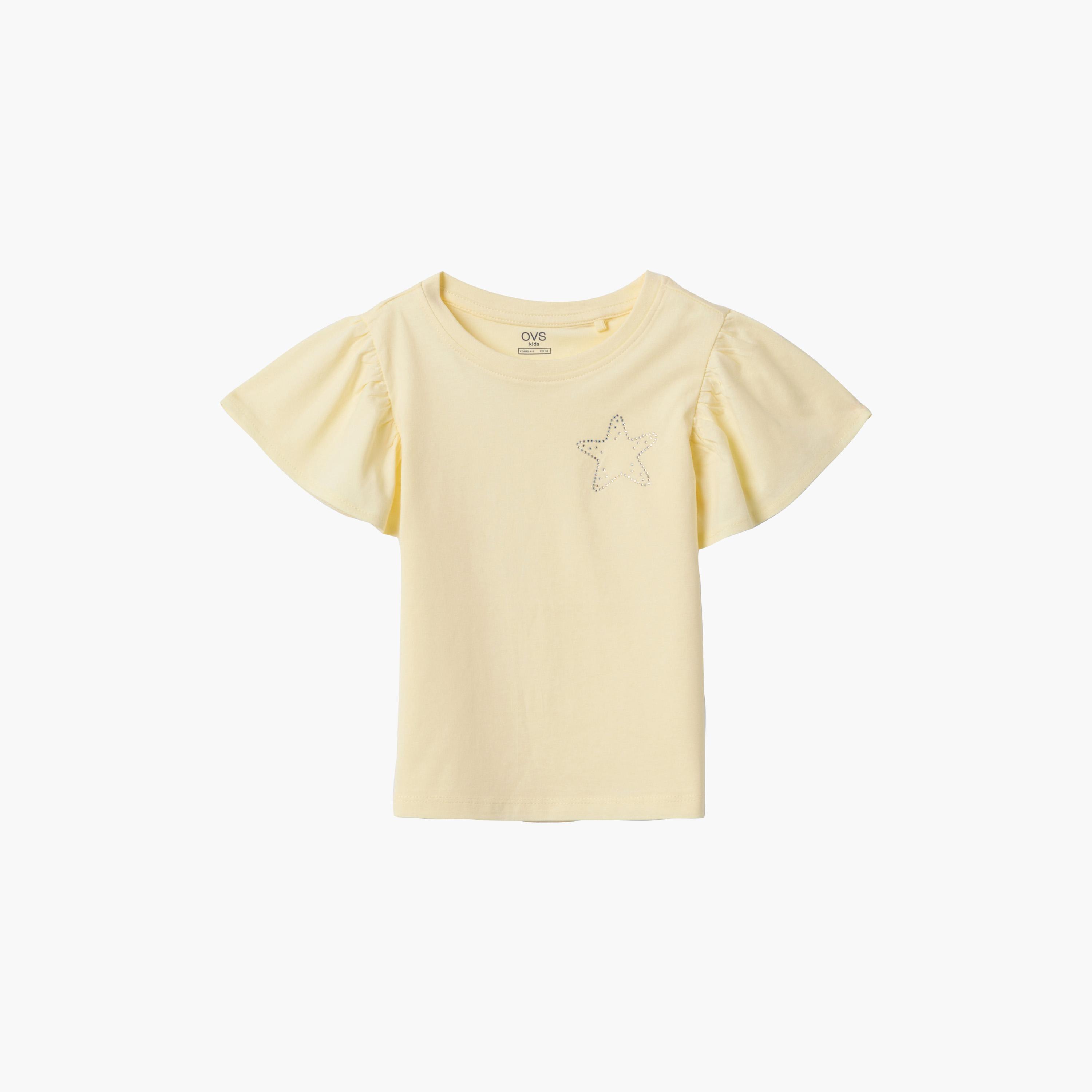 OVS Star Embellished Short Ruched Sleeves Cotton Top-girls-clothing-blousesandshirts-image-1