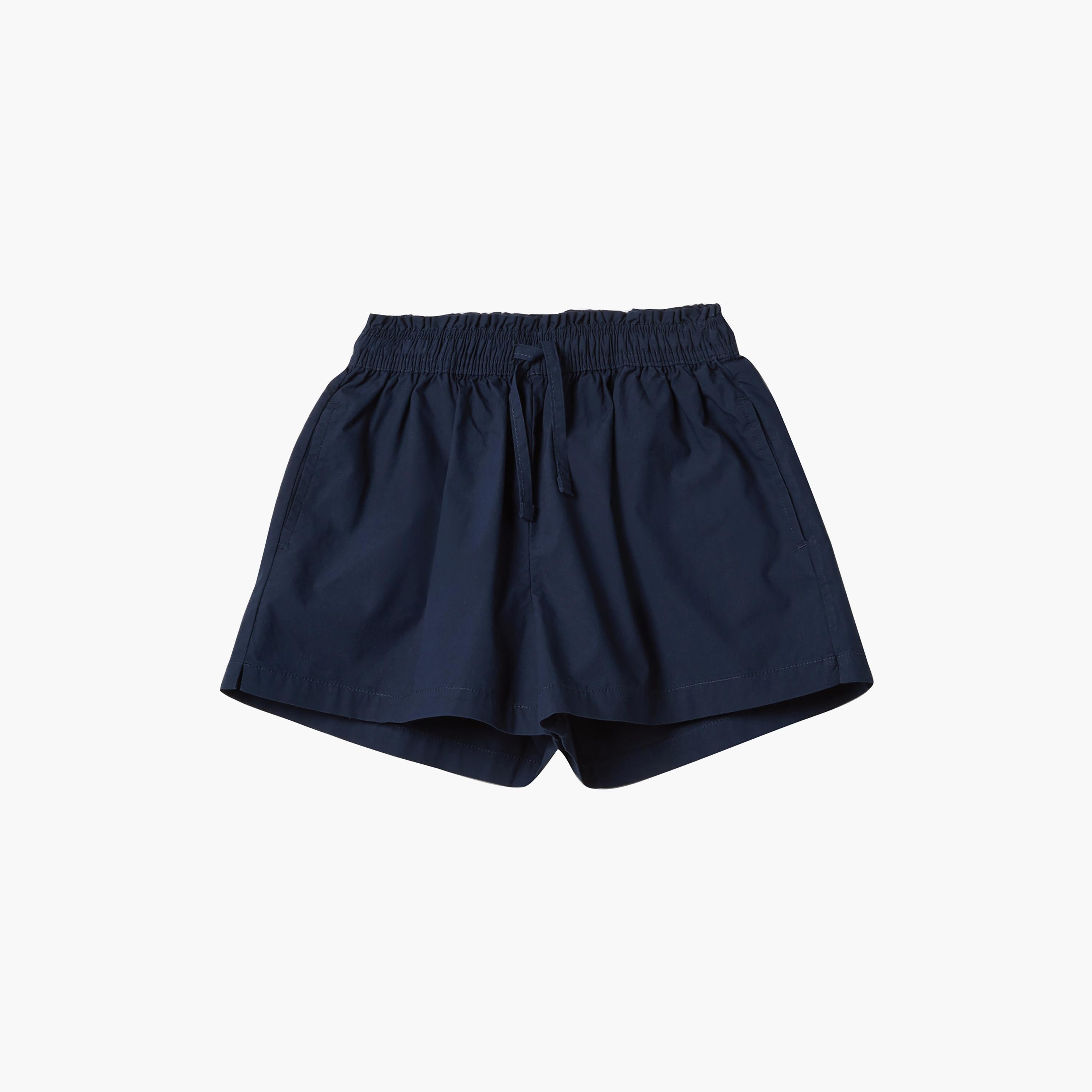 شورت قطن بلون سادة مع برباط وخصر مرن من أوه في إس-girls-clothing-bottoms-shorts-image-1