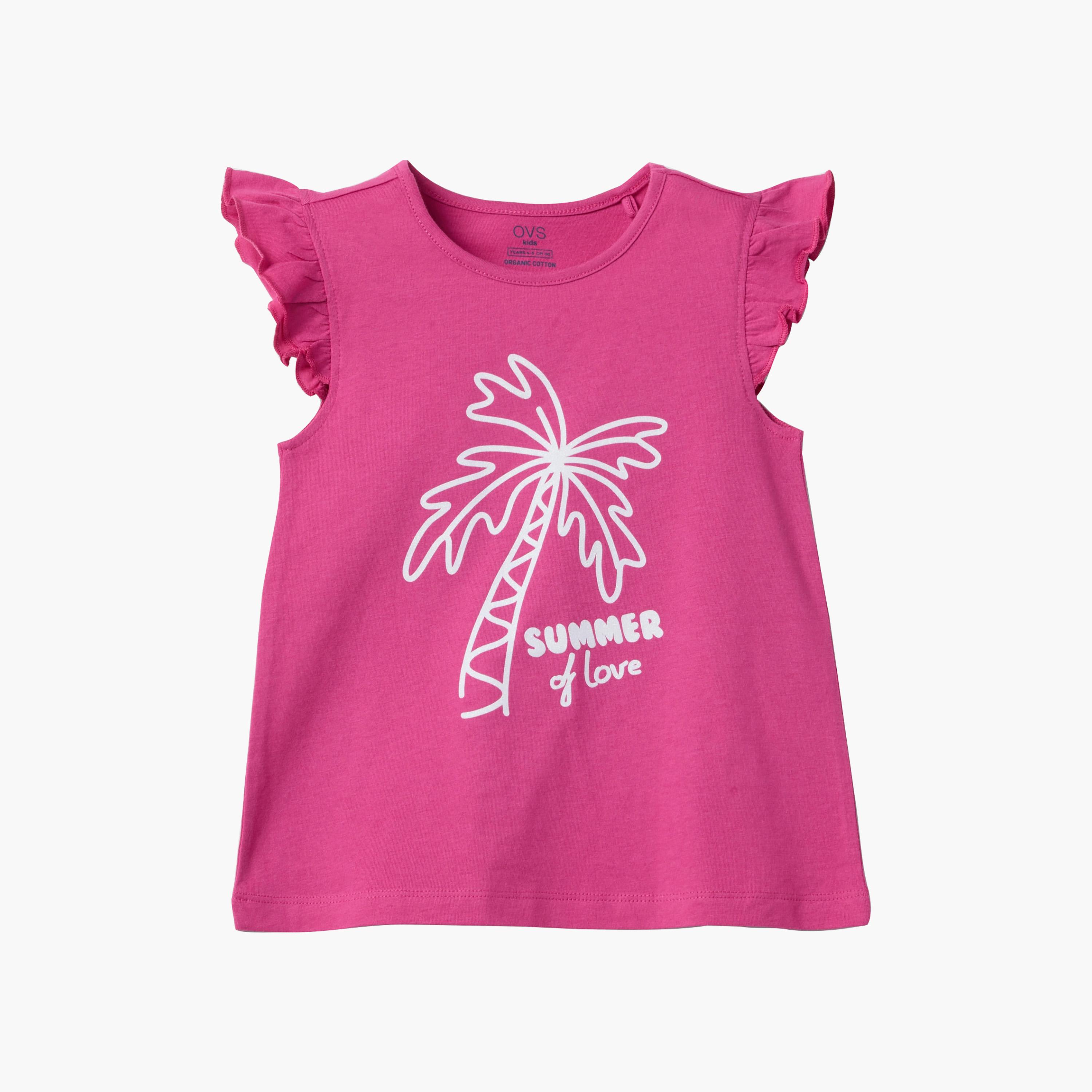 OVS Graphic Sleeveless Ruffle Shoulders Cotton Top-girls-clothing-blousesandshirts-image-1
