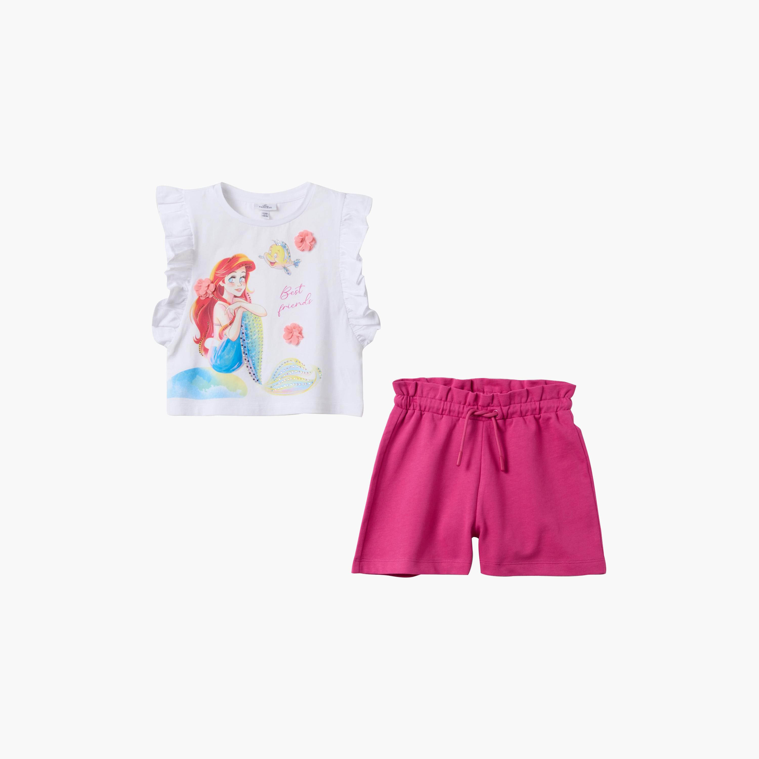 OVS Graphic Ruffle Sleeves Cotton Top & Shorts Set-girls-clothing-setsandcoords-image-1