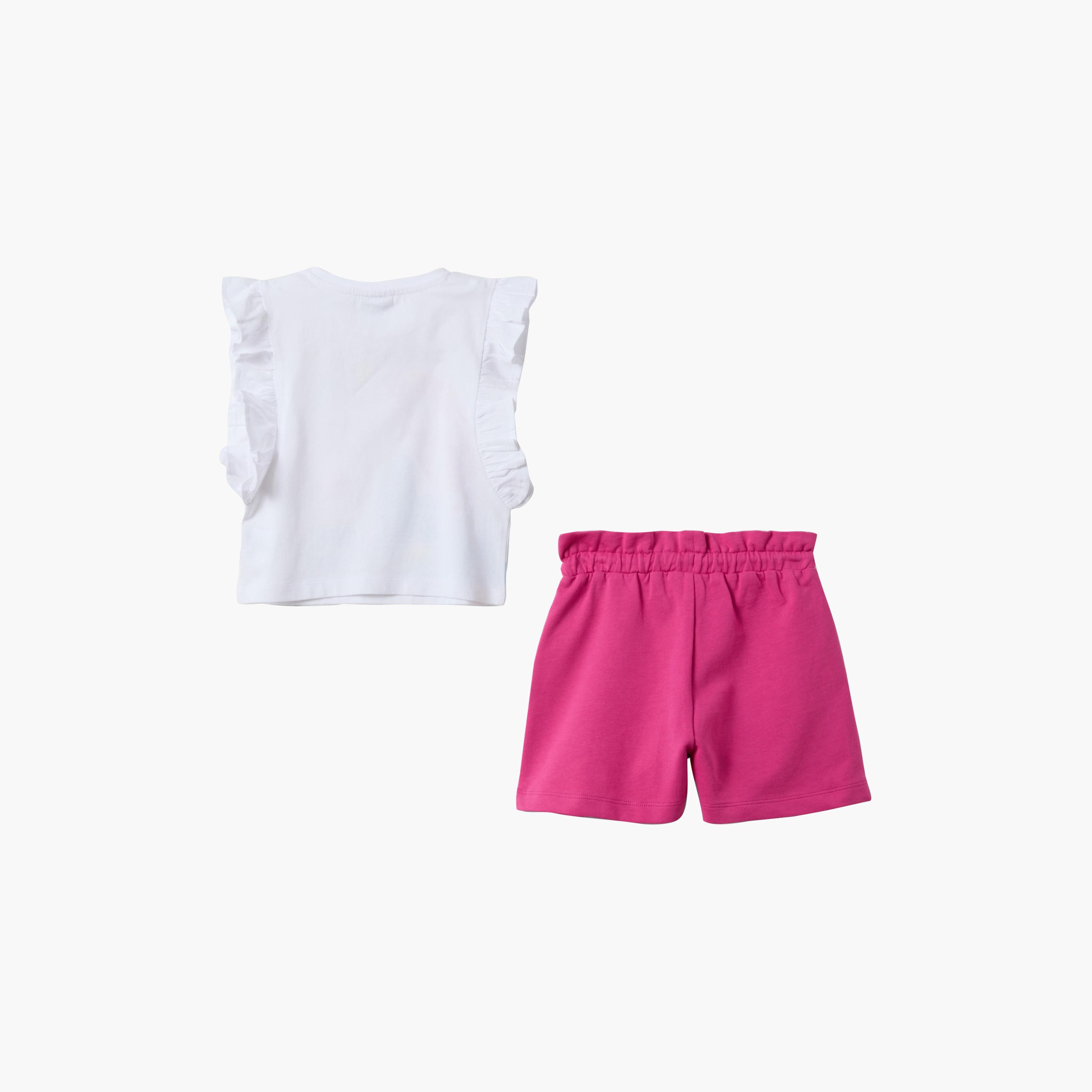 OVS Graphic Ruffle Sleeves Cotton Top & Shorts Set-girls-clothing-setsandcoords-image-2