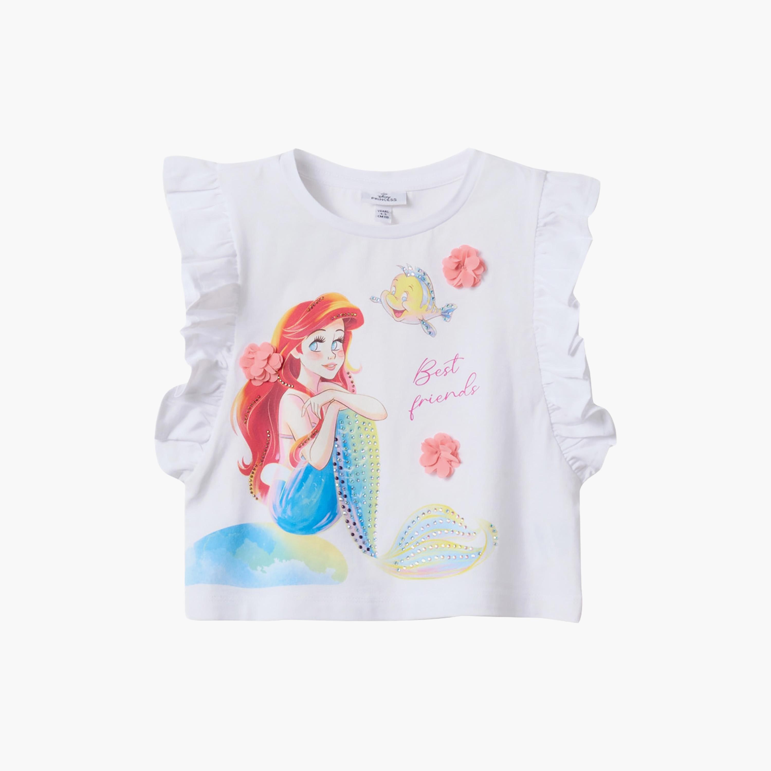 طقم قطن بلوزة بأكمام كشكشة وطبعة جرافيك وشورت من أوه في إس-girls-clothing-setsandcoords-image-3
