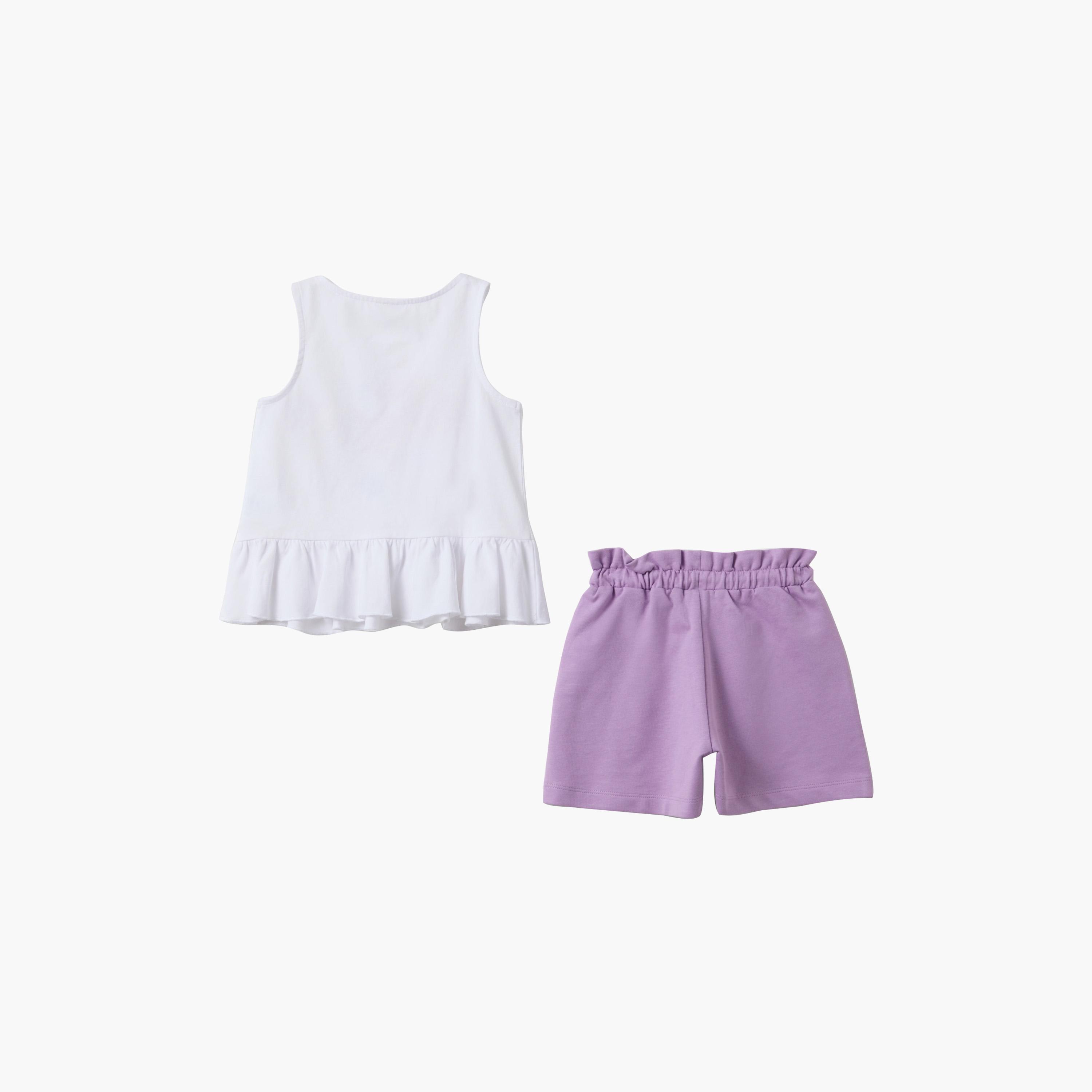 طقم قطن بلوزة بدون أكمام وطبعة جرافيك وشورت من أوه في إس-girls-clothing-setsandcoords-image-2