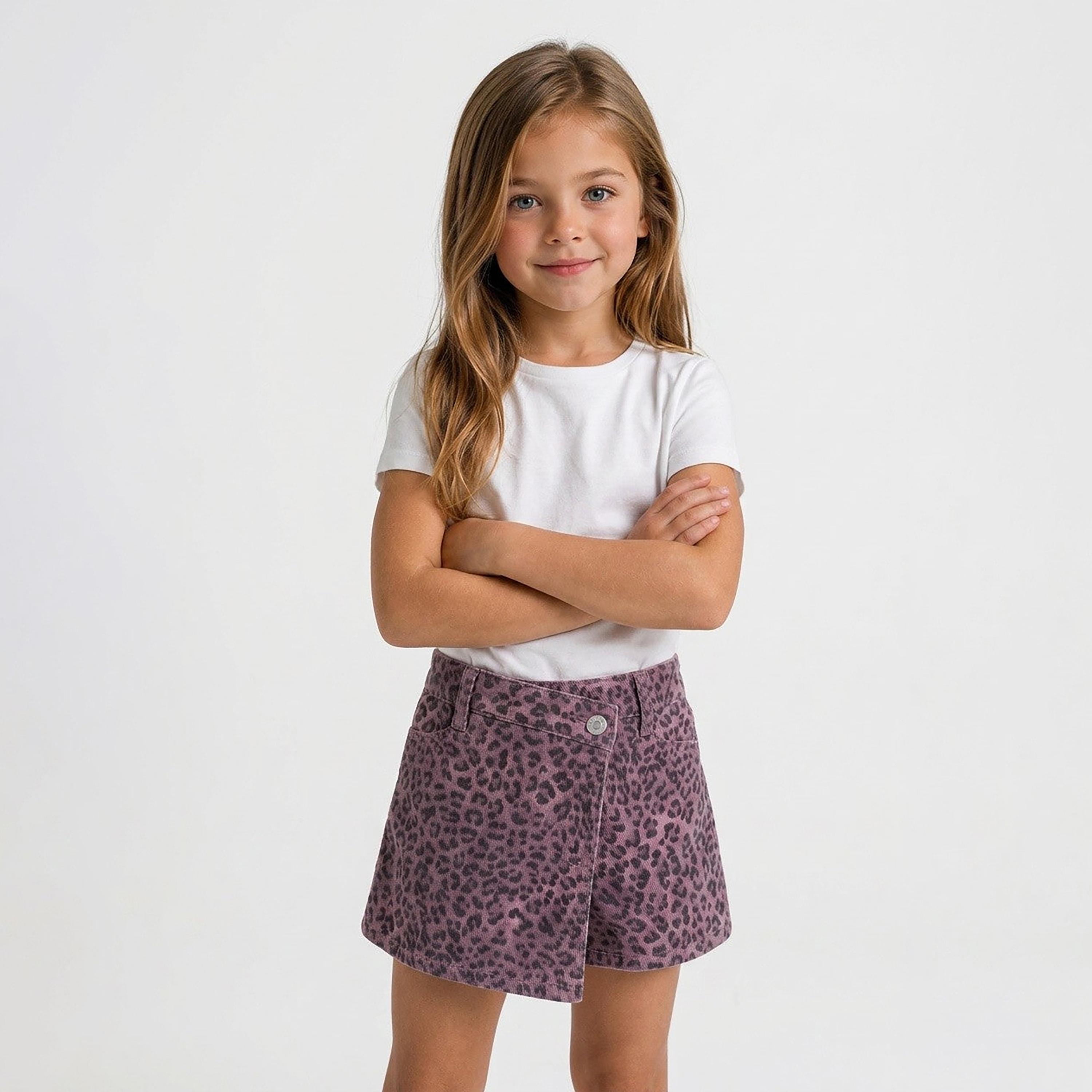 OVS Cotton Animal Print Slim-Fit Skorts-girls-clothing-bottoms-shorts-image-2