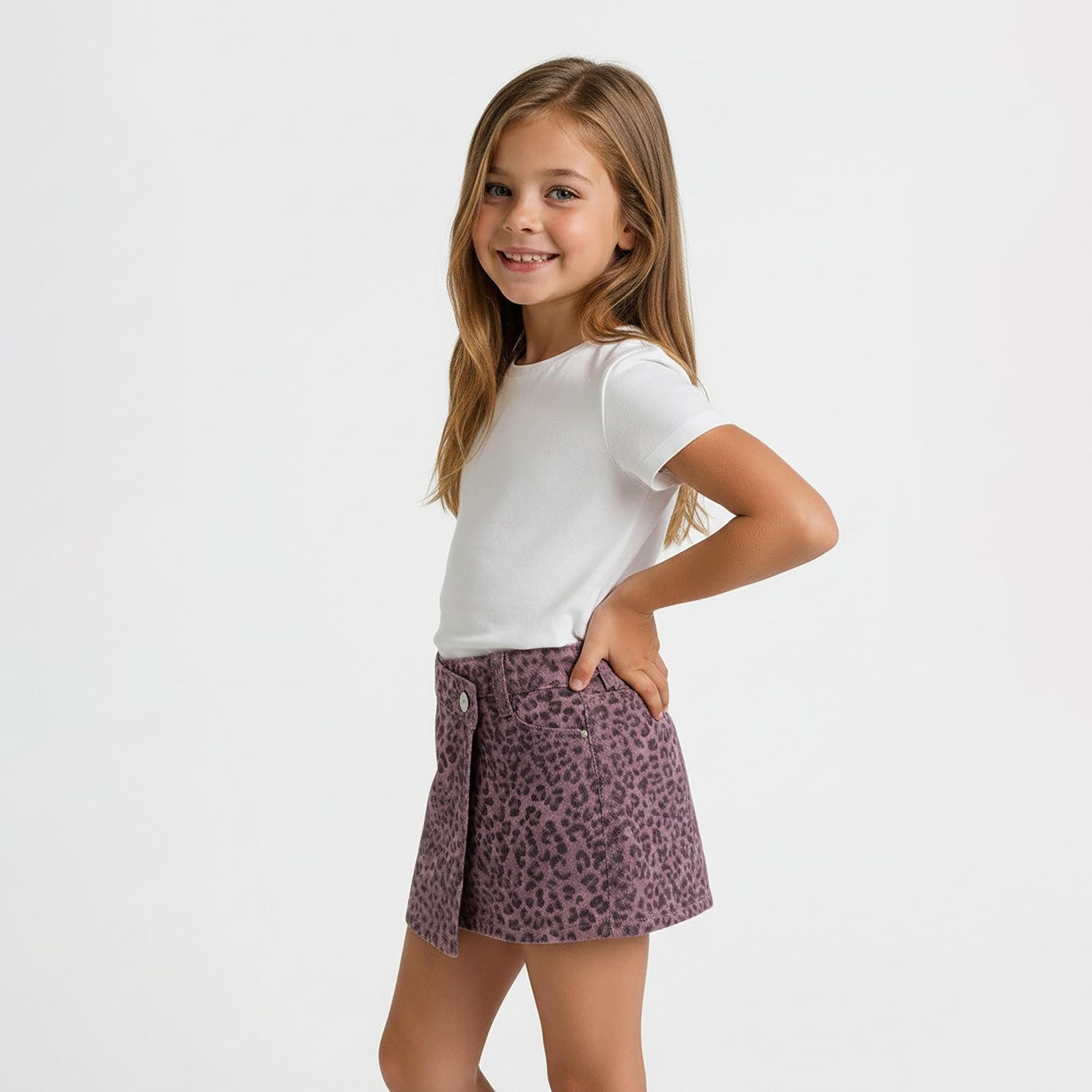 OVS Cotton Animal Print Slim-Fit Skorts-girls-clothing-bottoms-shorts-image-3