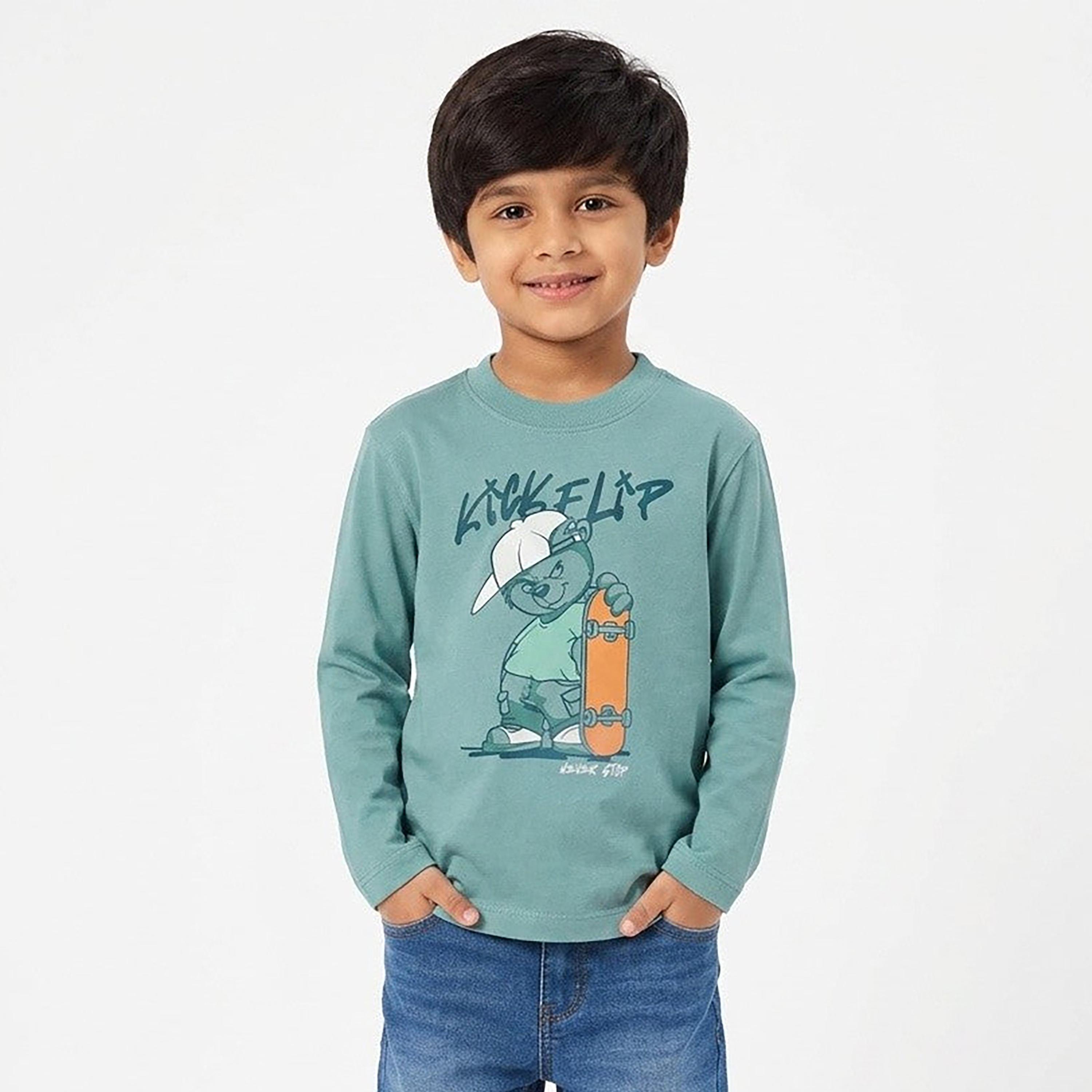 تيشيرت قطن أوفرايزد بأكمام طويلة وطبعة من أو في إس-boys-clothing-tshirtsandpolos-image-1
