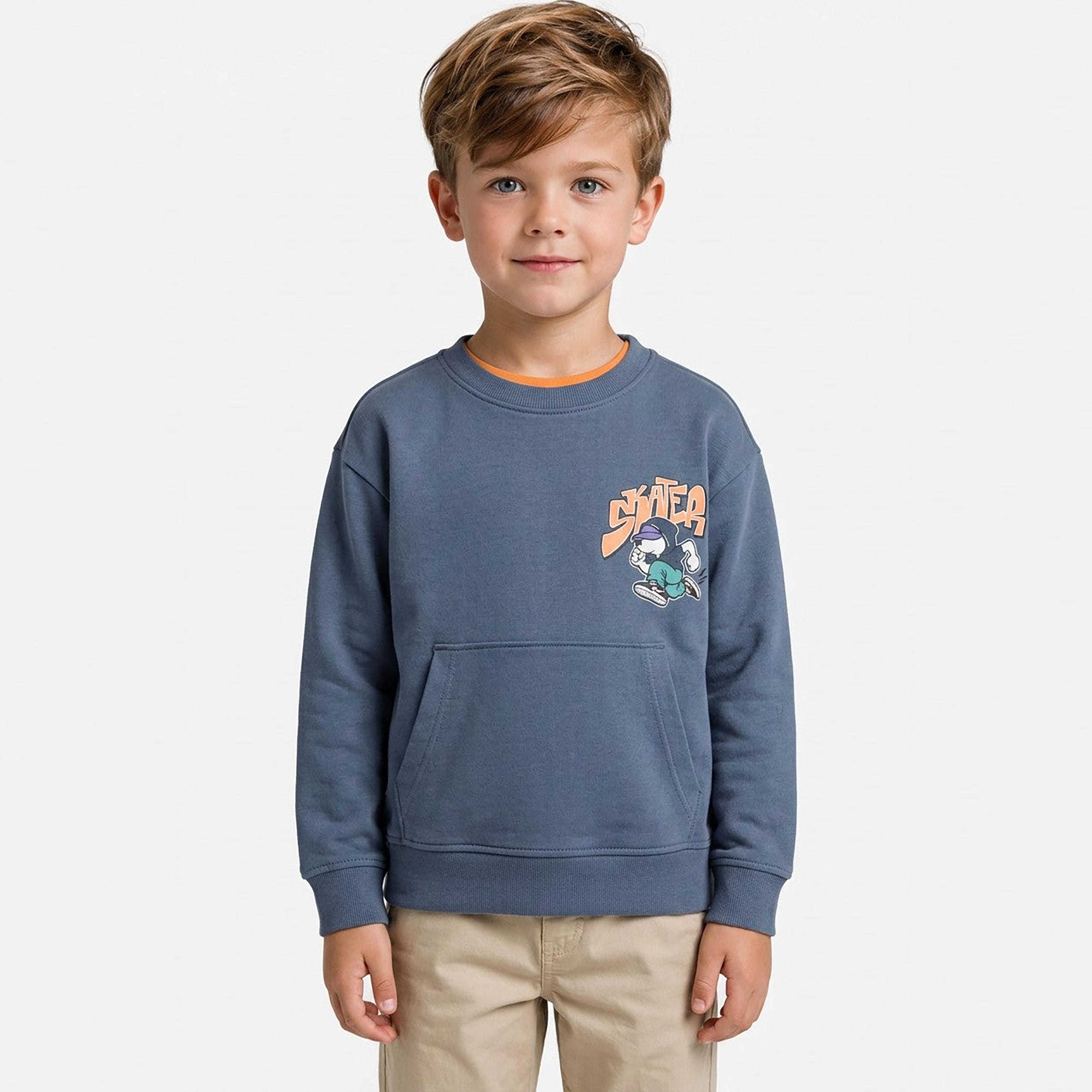 سويت شيرت قطن أوفرايزد بأكمام طويلة وطبعة وجيوب كانغرو من أو في إس-boys-clothing-sweatshirts-image-1