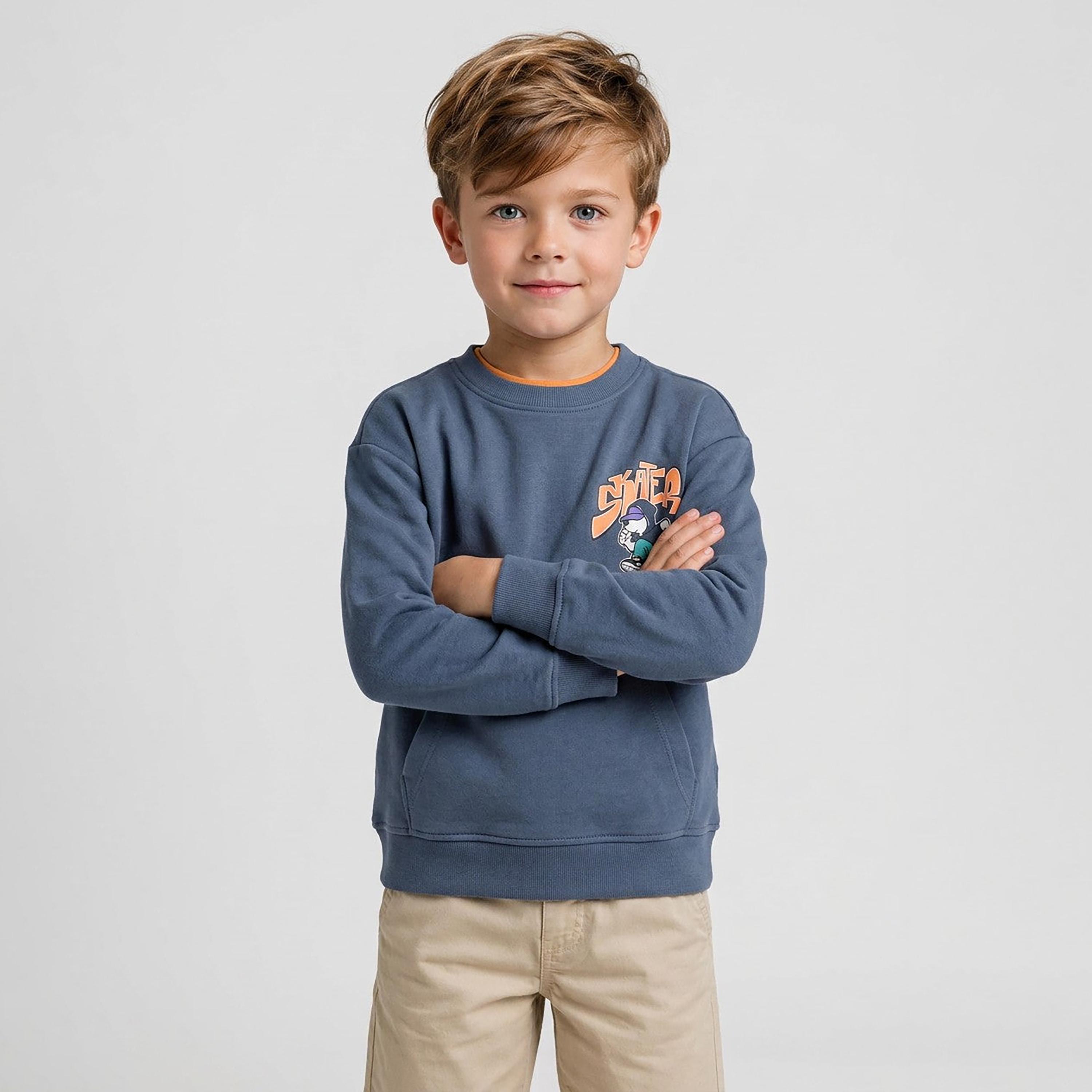 سويت شيرت قطن أوفرايزد بأكمام طويلة وطبعة وجيوب كانغرو من أو في إس-boys-clothing-sweatshirts-image-2