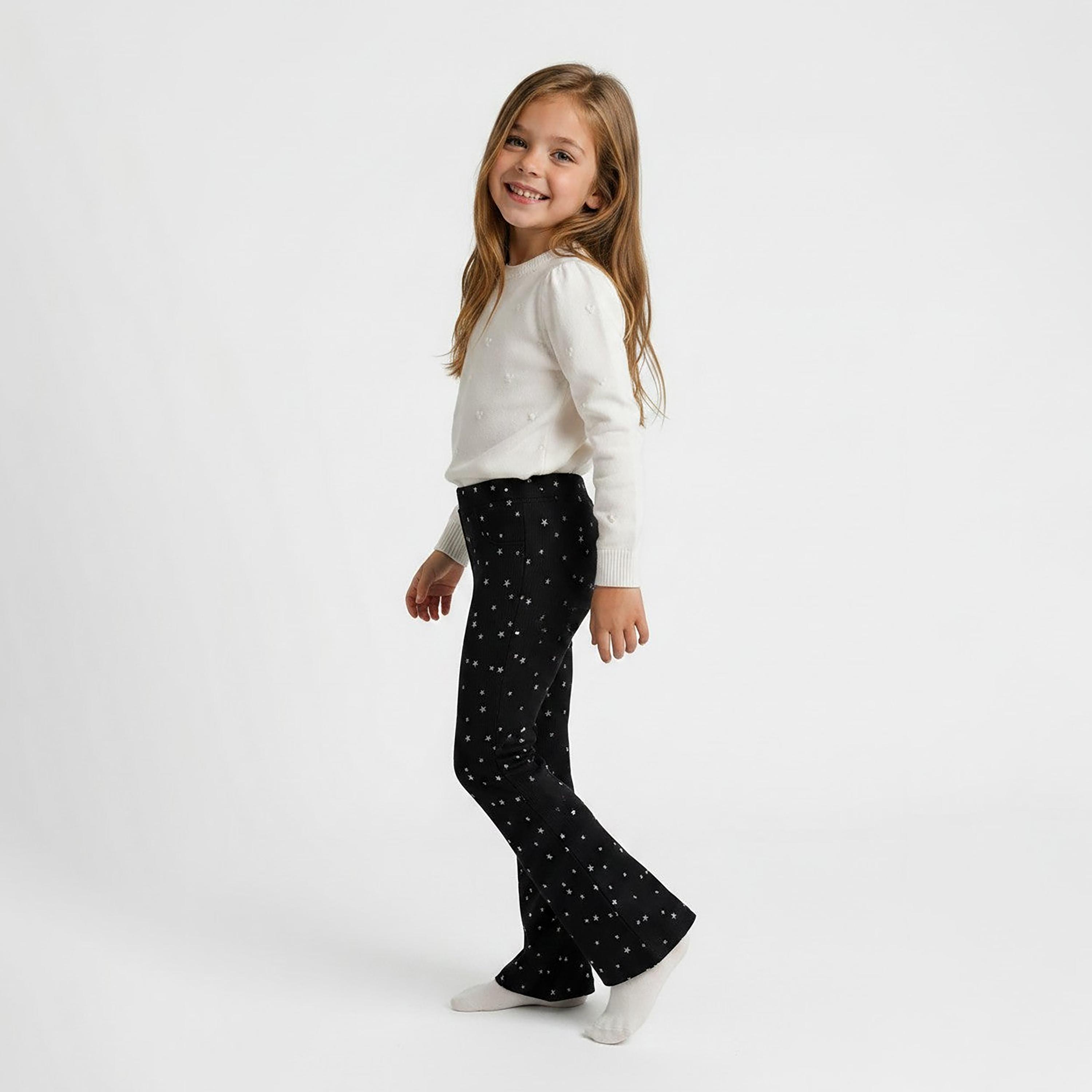 بنطال قطن بتصميم شارلستون (واسع من الأسفل) وطبعة نجوم من أو في إس-girls-clothing-bottoms-trousers-image-3
