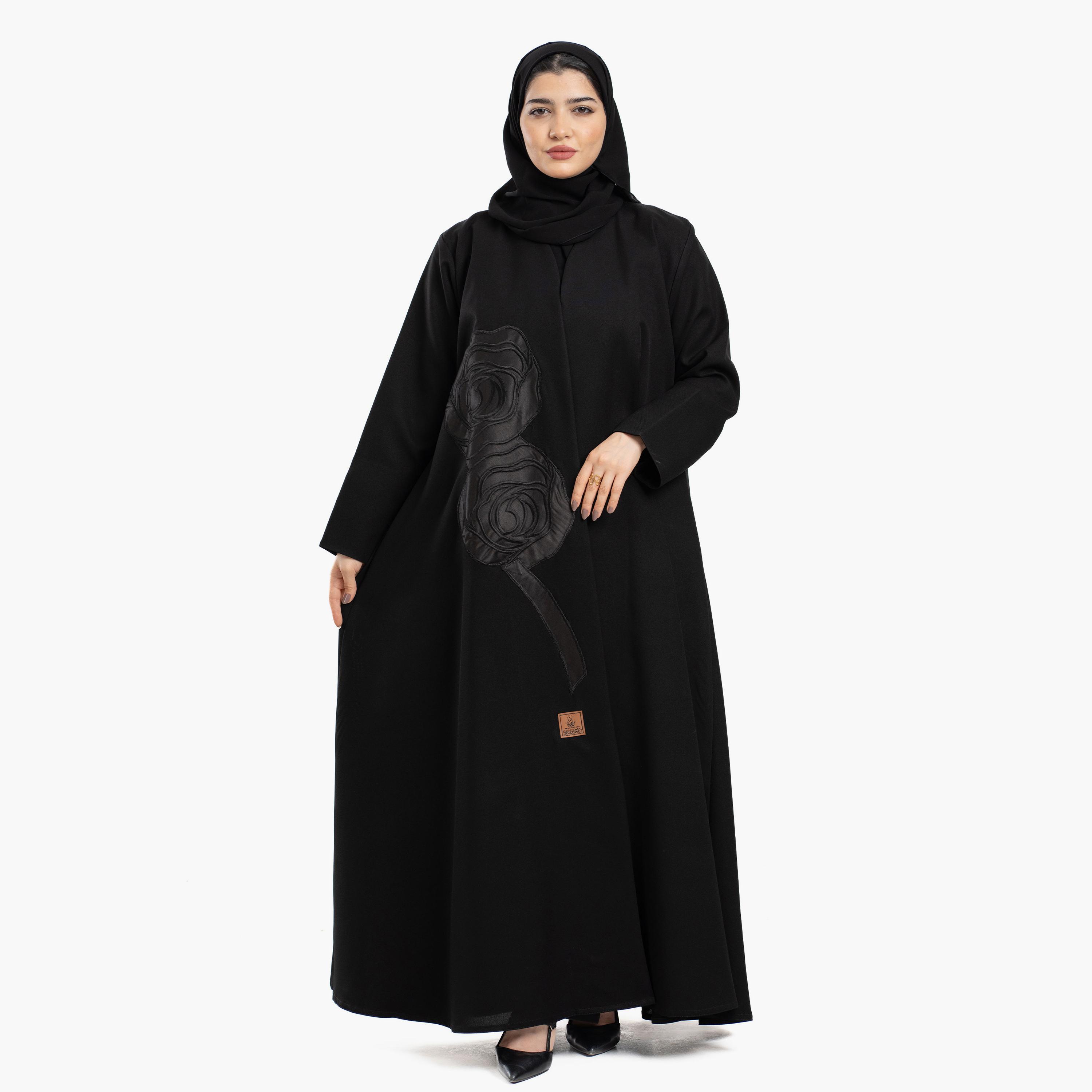 عباية نسائية باللون الأسود مزينة بتطريز ورود مع طرحة من زاهية-women-arabicclothing-abayas-image-3