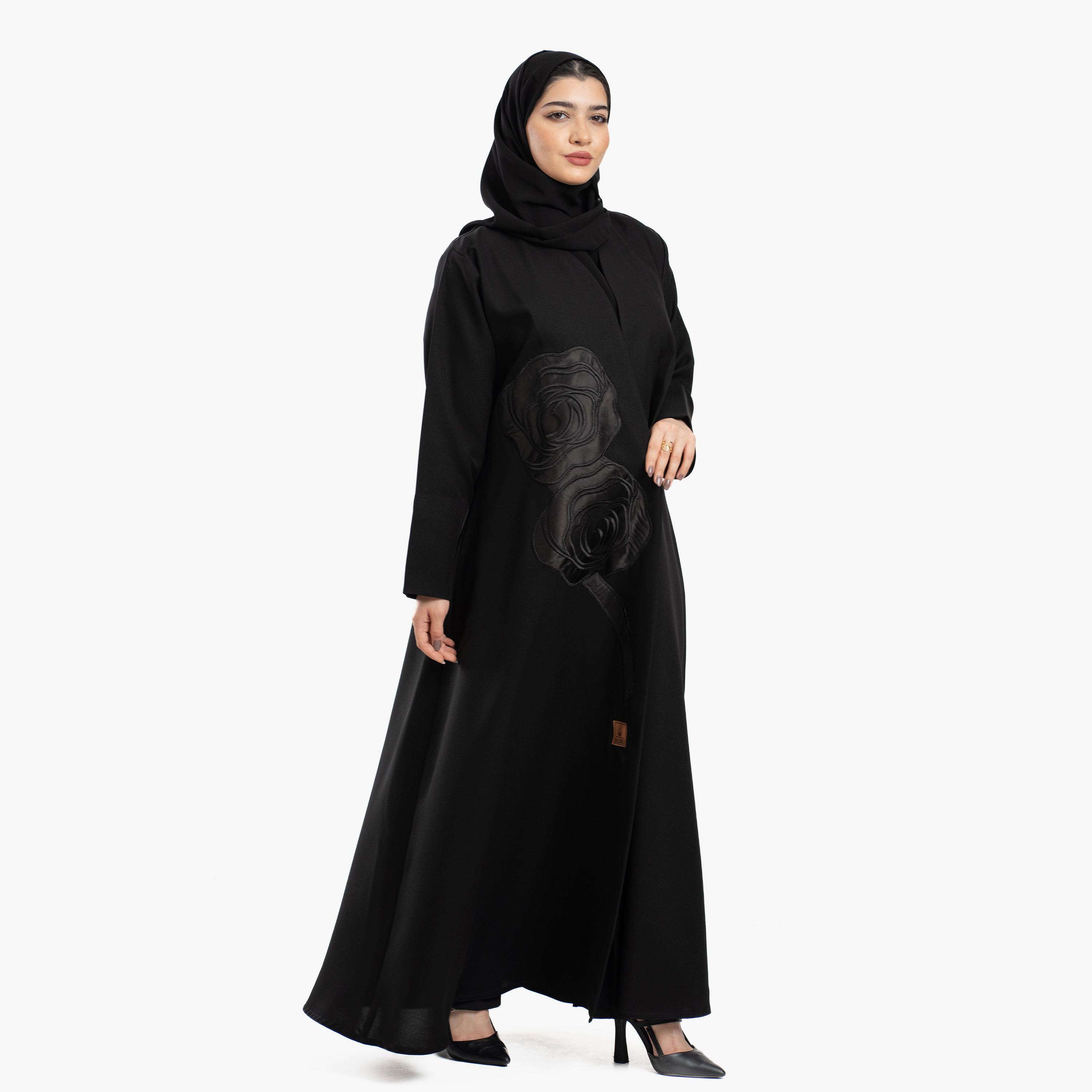 عباية نسائية باللون الأسود مزينة بتطريز ورود مع طرحة من زاهية-women-arabicclothing-abayas-image-4