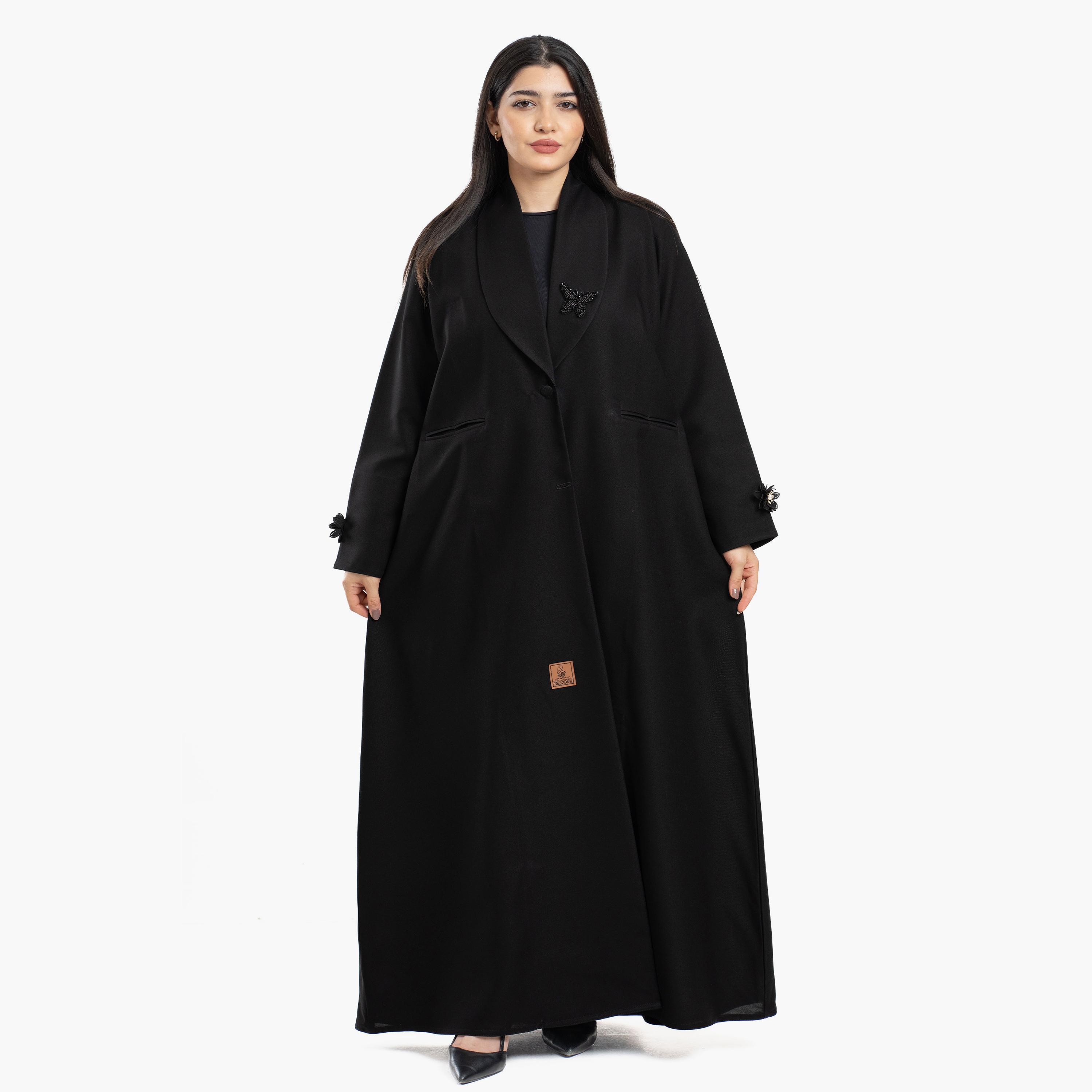 Zahiyh Black Lapel Collar Blazer Style Women's Abaya-women-arabicclothing-abayas-image-1