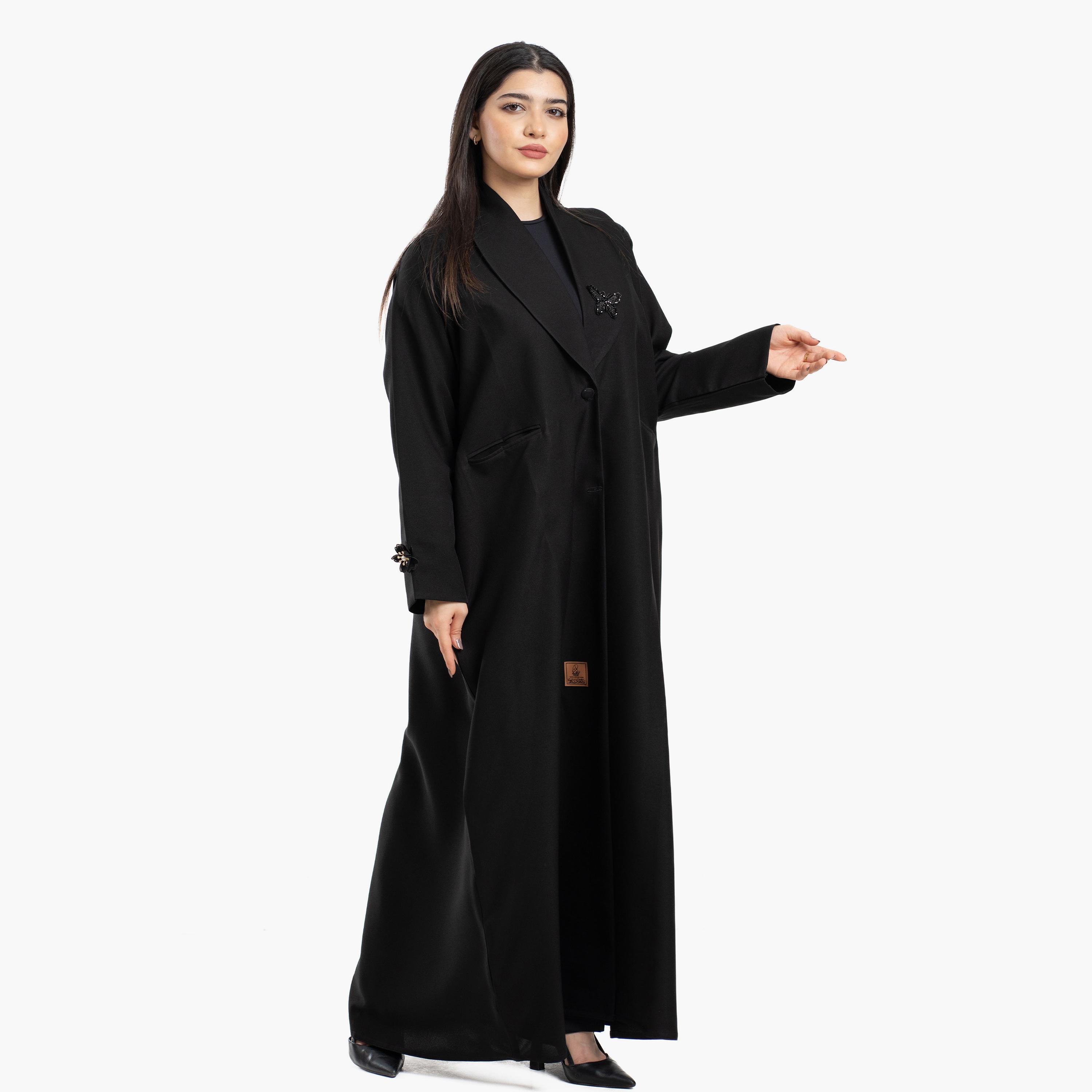 Zahiyh Black Lapel Collar Blazer Style Women's Abaya-women-arabicclothing-abayas-image-2
