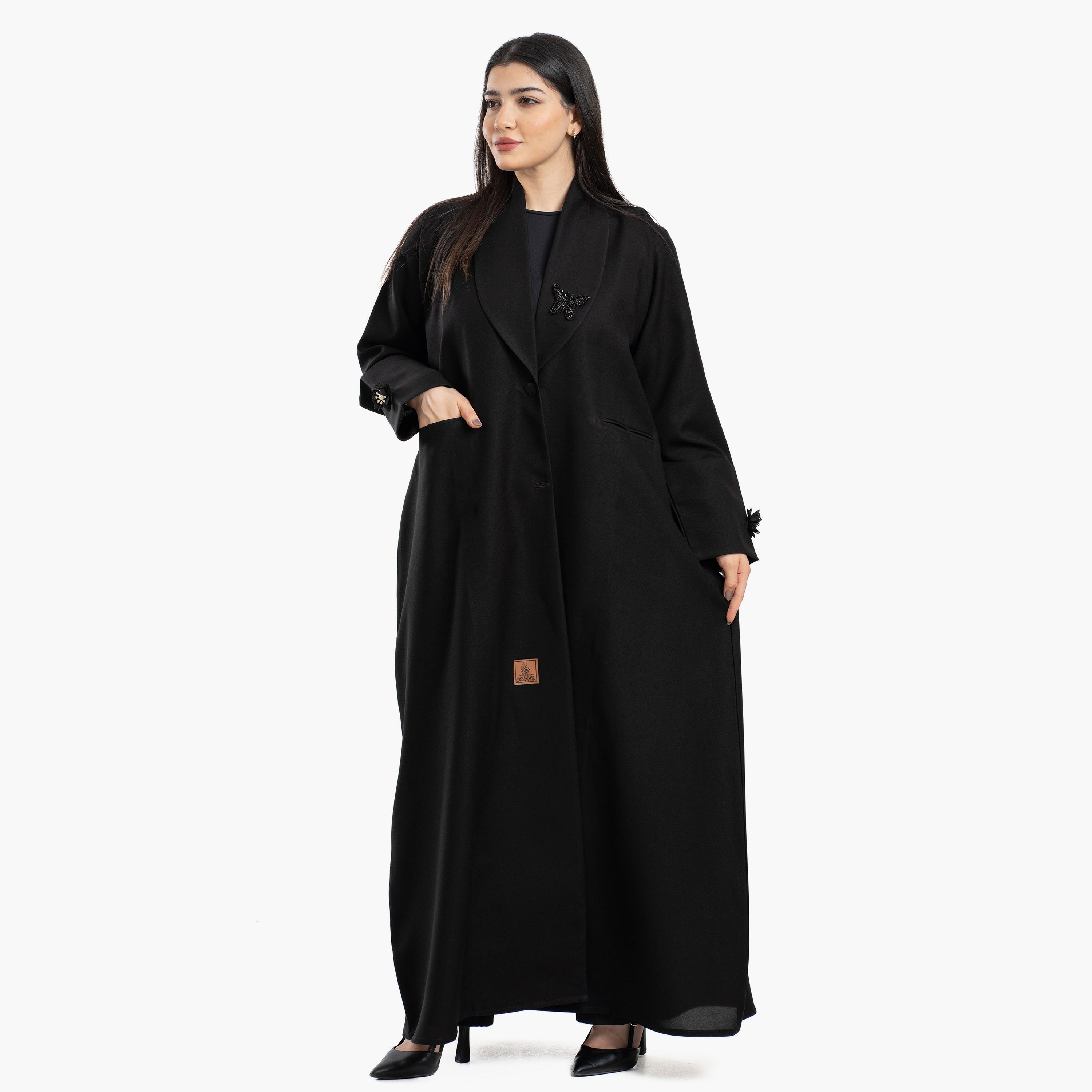 Zahiyh Black Lapel Collar Blazer Style Women's Abaya-women-arabicclothing-abayas-image-3