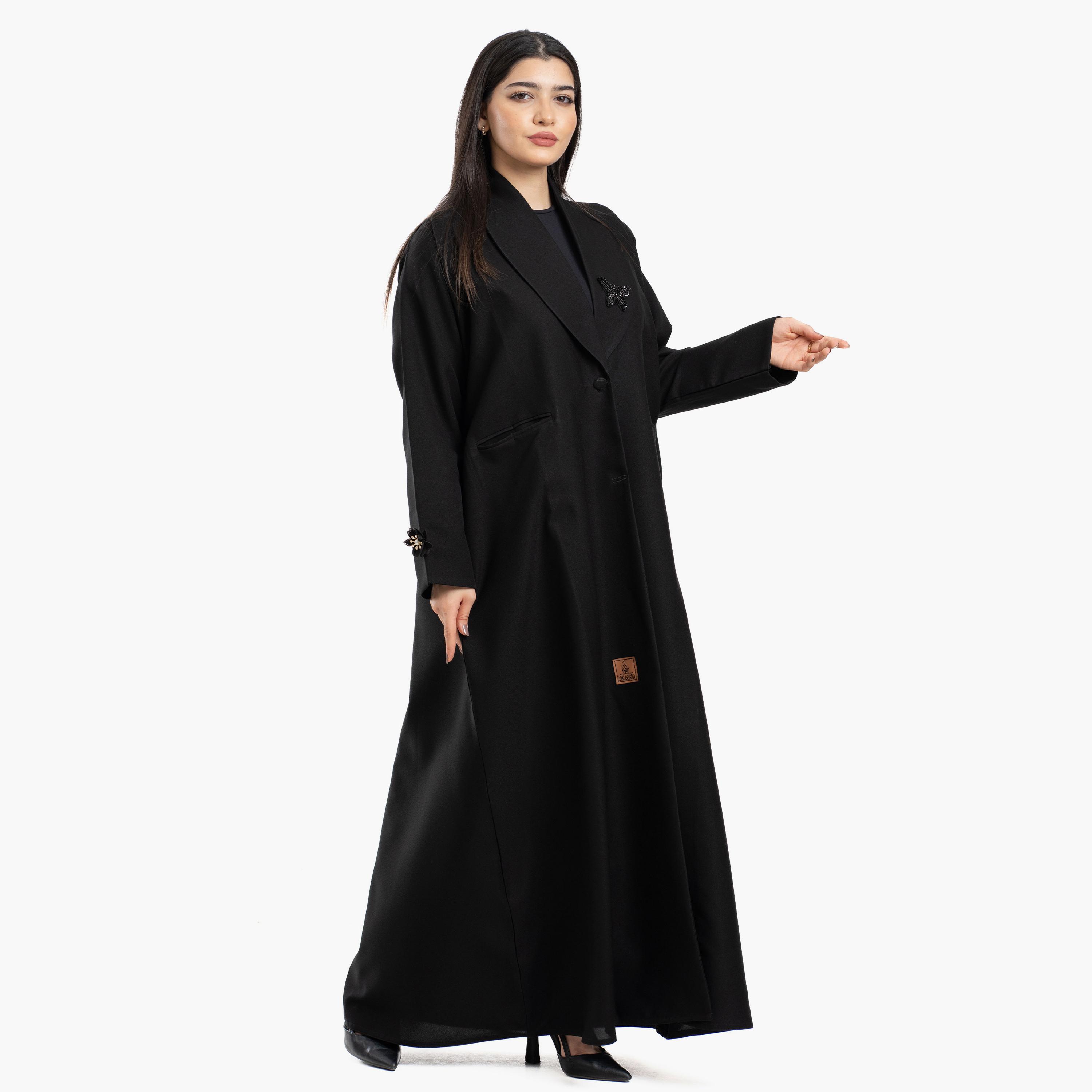 Zahiyh Black Lapel Collar Blazer Style Women's Abaya-women-arabicclothing-abayas-image-4