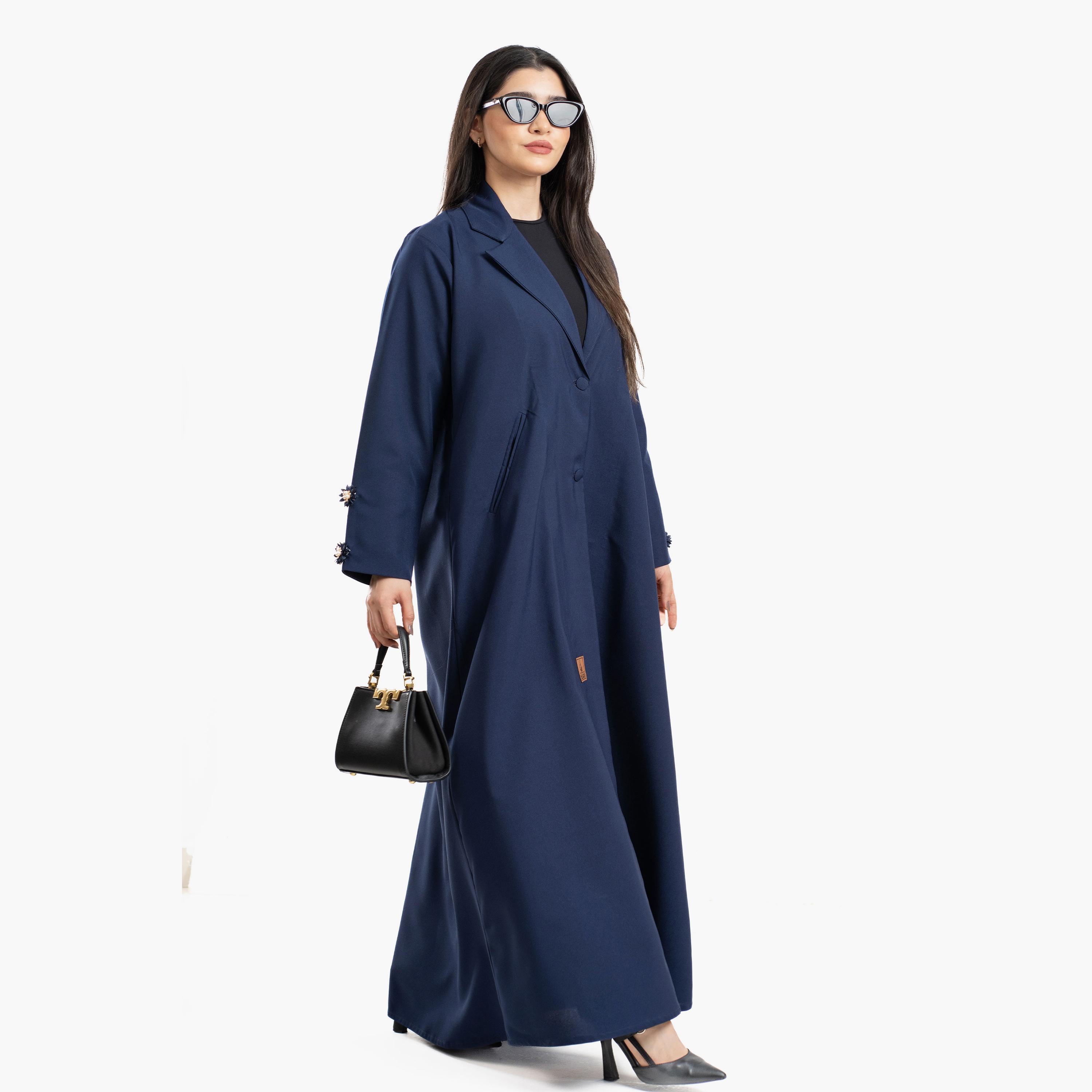 Zahiyh Blue Lapel Collar Blazer Style Women's Abaya-women-arabicclothing-abayas-image-2