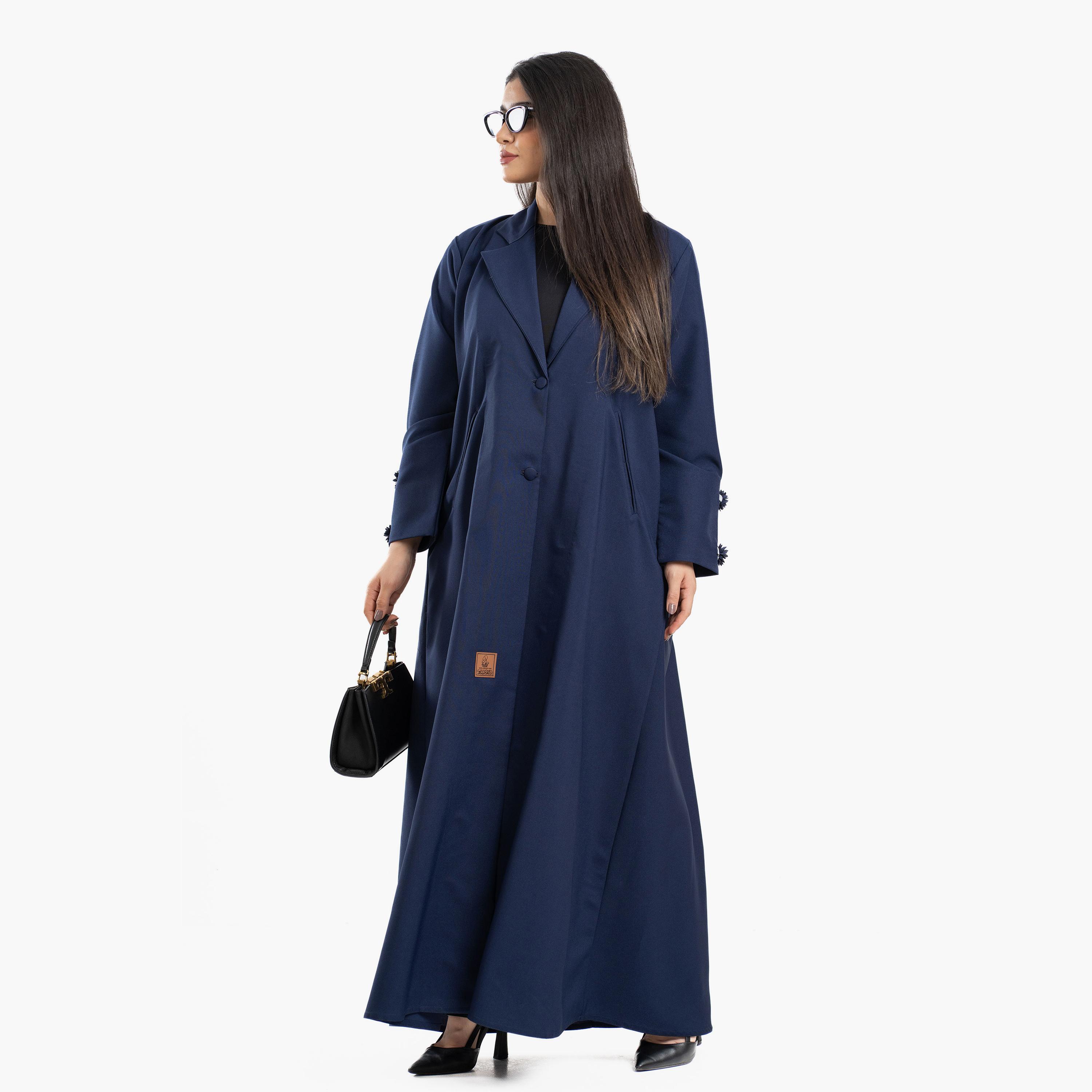 Zahiyh Blue Lapel Collar Blazer Style Women's Abaya-women-arabicclothing-abayas-image-3