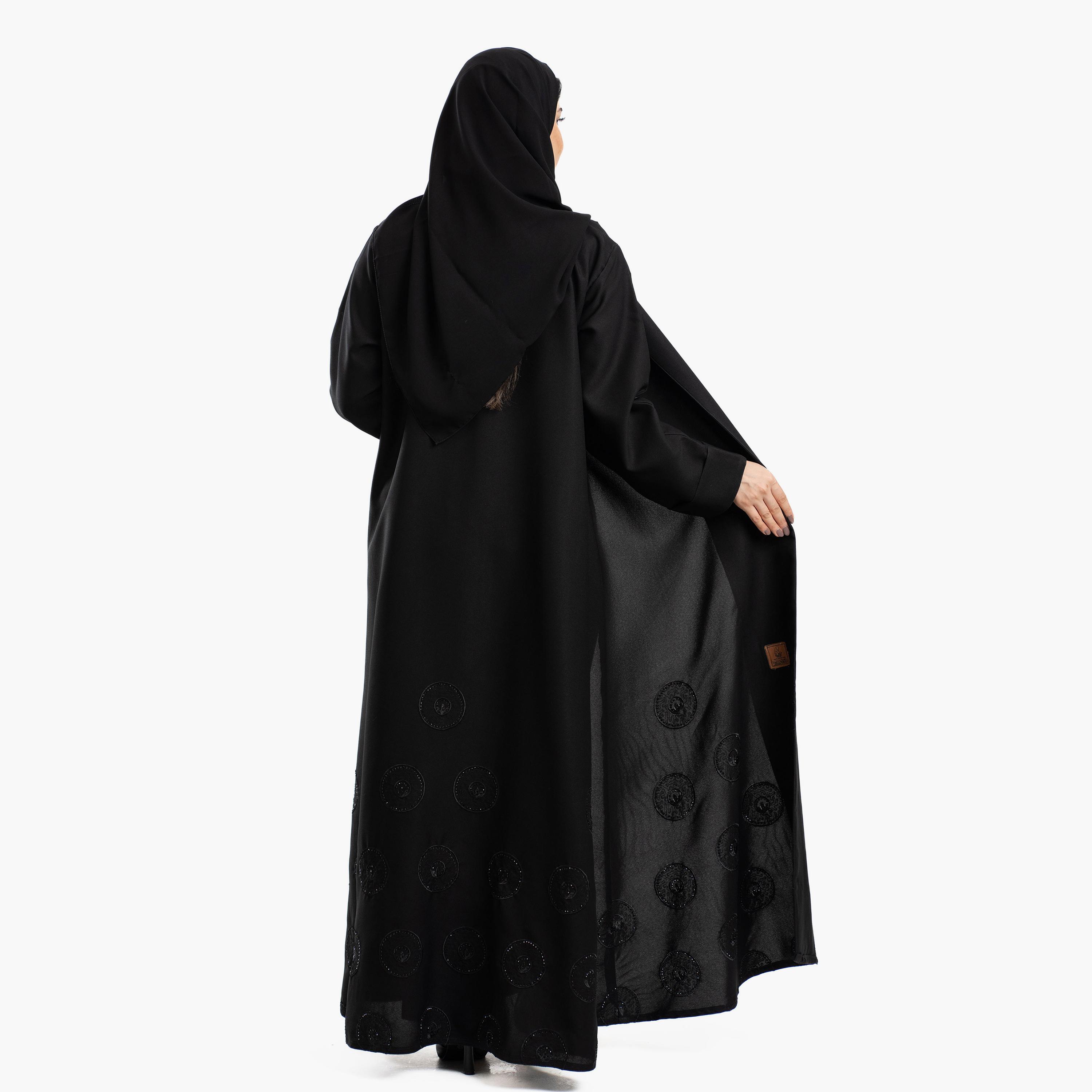 Zahiyh Black Subtle Circular Motifs Women's Abaya with Tarha-women-arabicclothing-abayas-image-4