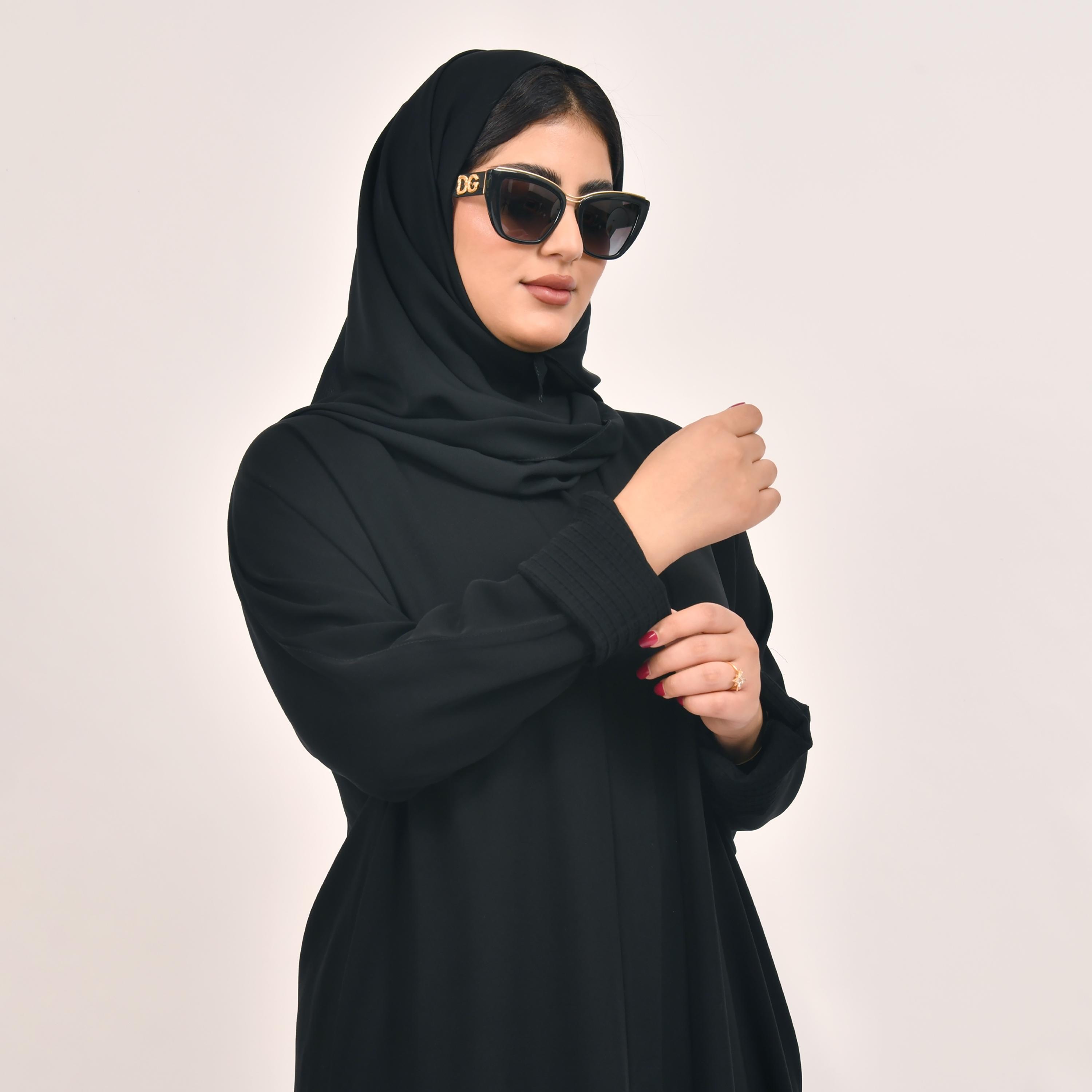 Hawraa Plain Pocket Detail Abaya with Hijab-women-arabicclothing-abayas-image-2