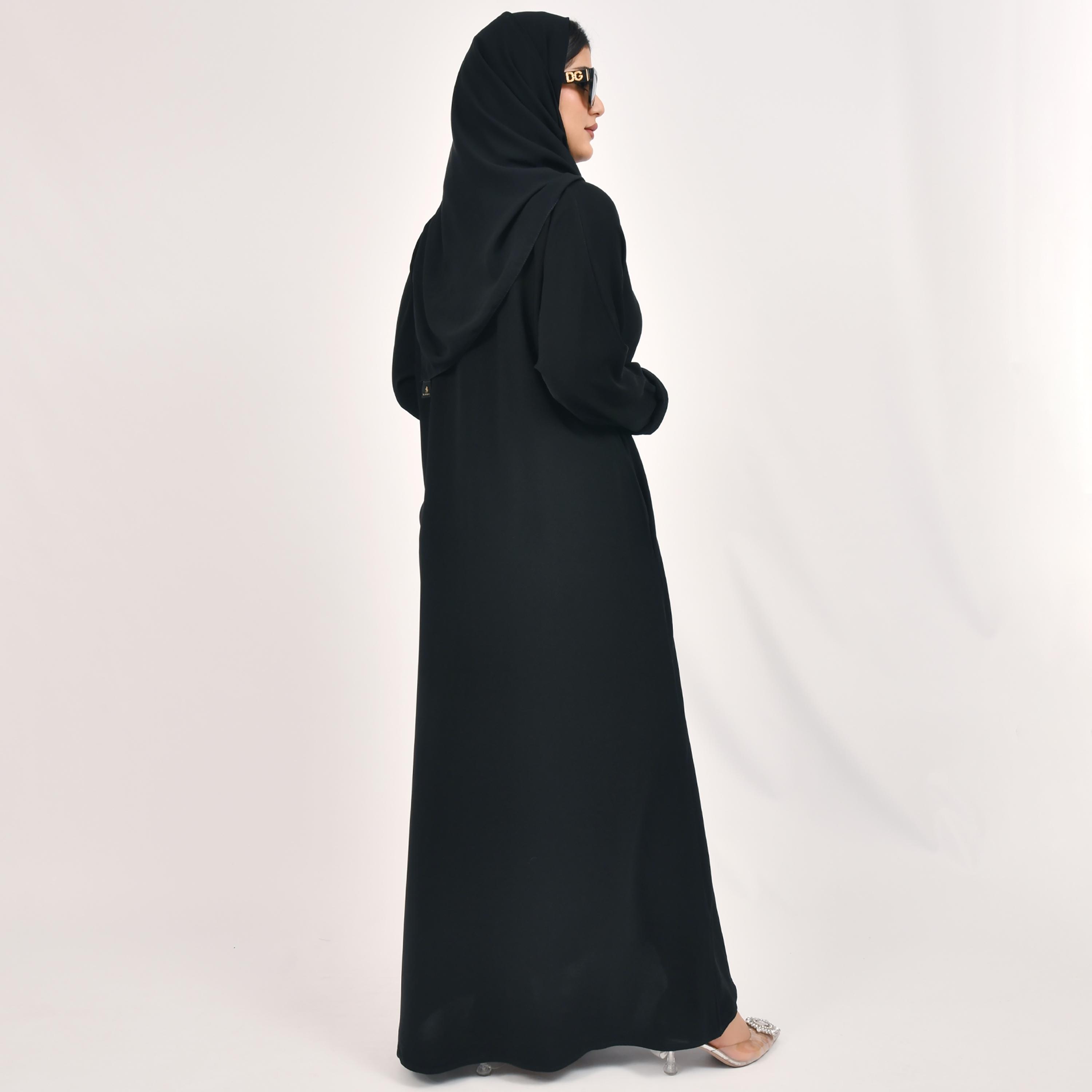 Hawraa Plain Pocket Detail Abaya with Hijab-women-arabicclothing-abayas-image-3